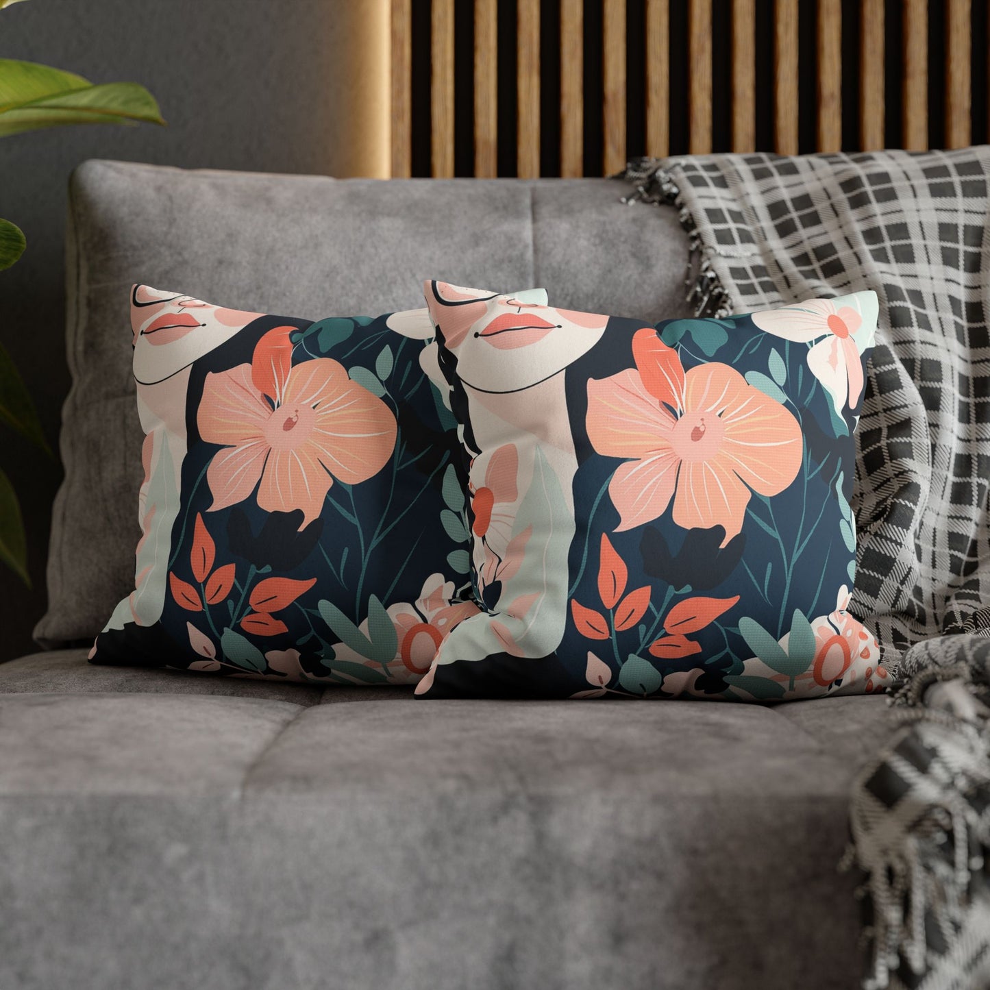 Floral and Faces - Faux Suede Pillowcase