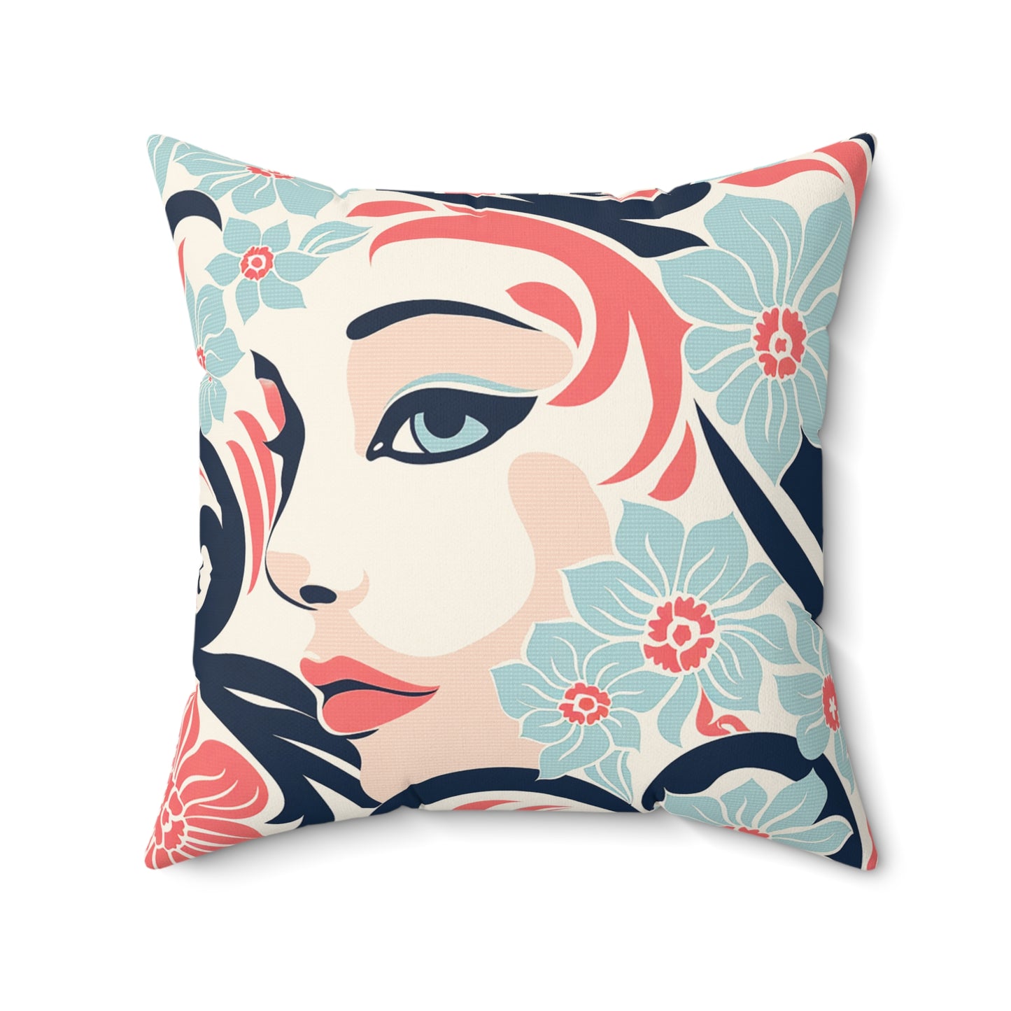 Vintage Floral and faces - Square Pillow