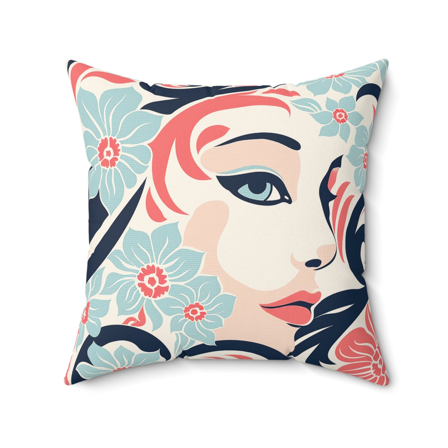 Vintage Floral and faces - Square Pillow