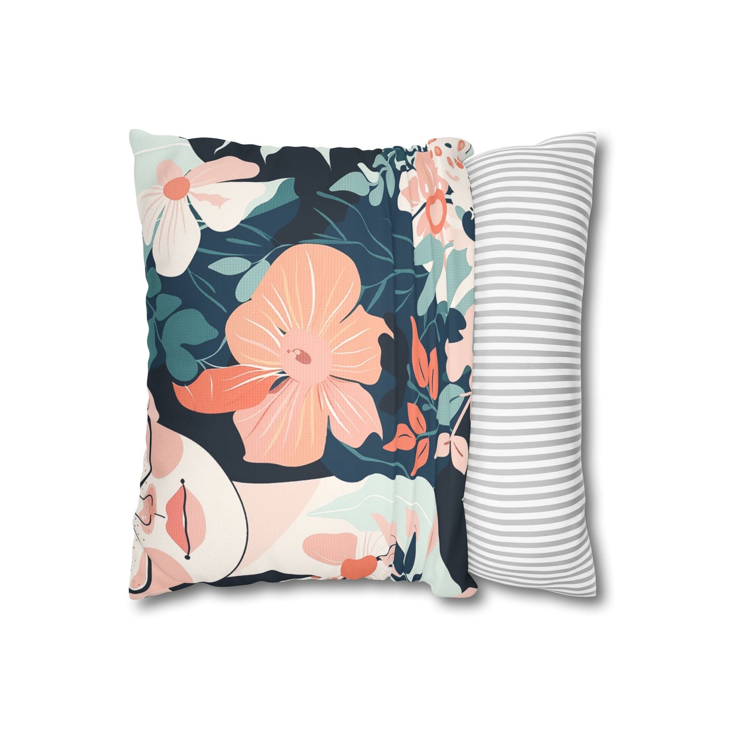 Floral and Faces - Faux Suede Pillowcase