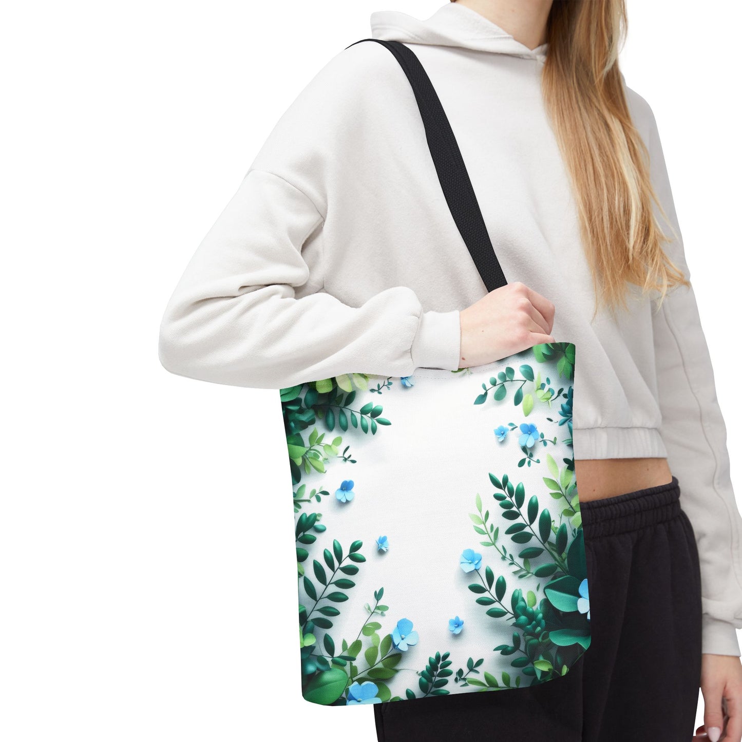 Elegant Blue Floral Tote Bag, Eco-Friendly