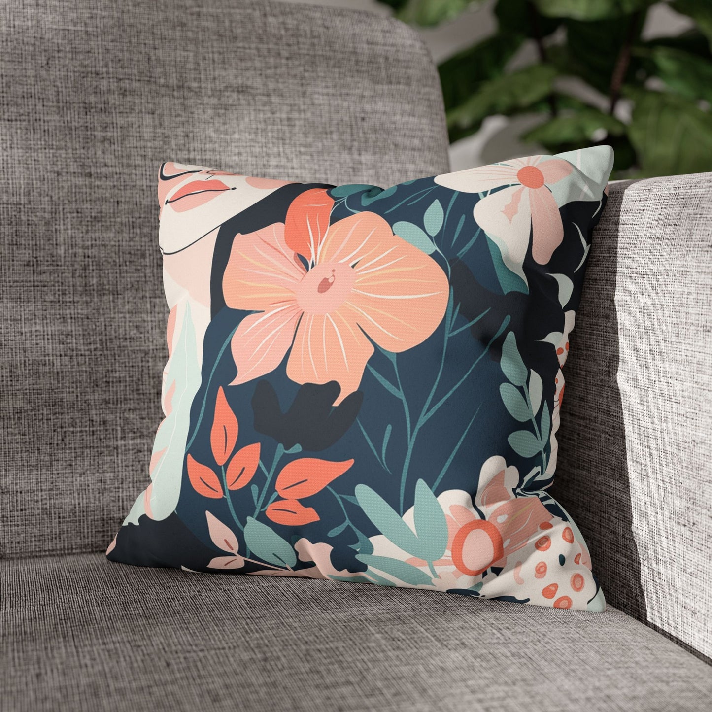 Floral and Faces - Faux Suede Pillowcase