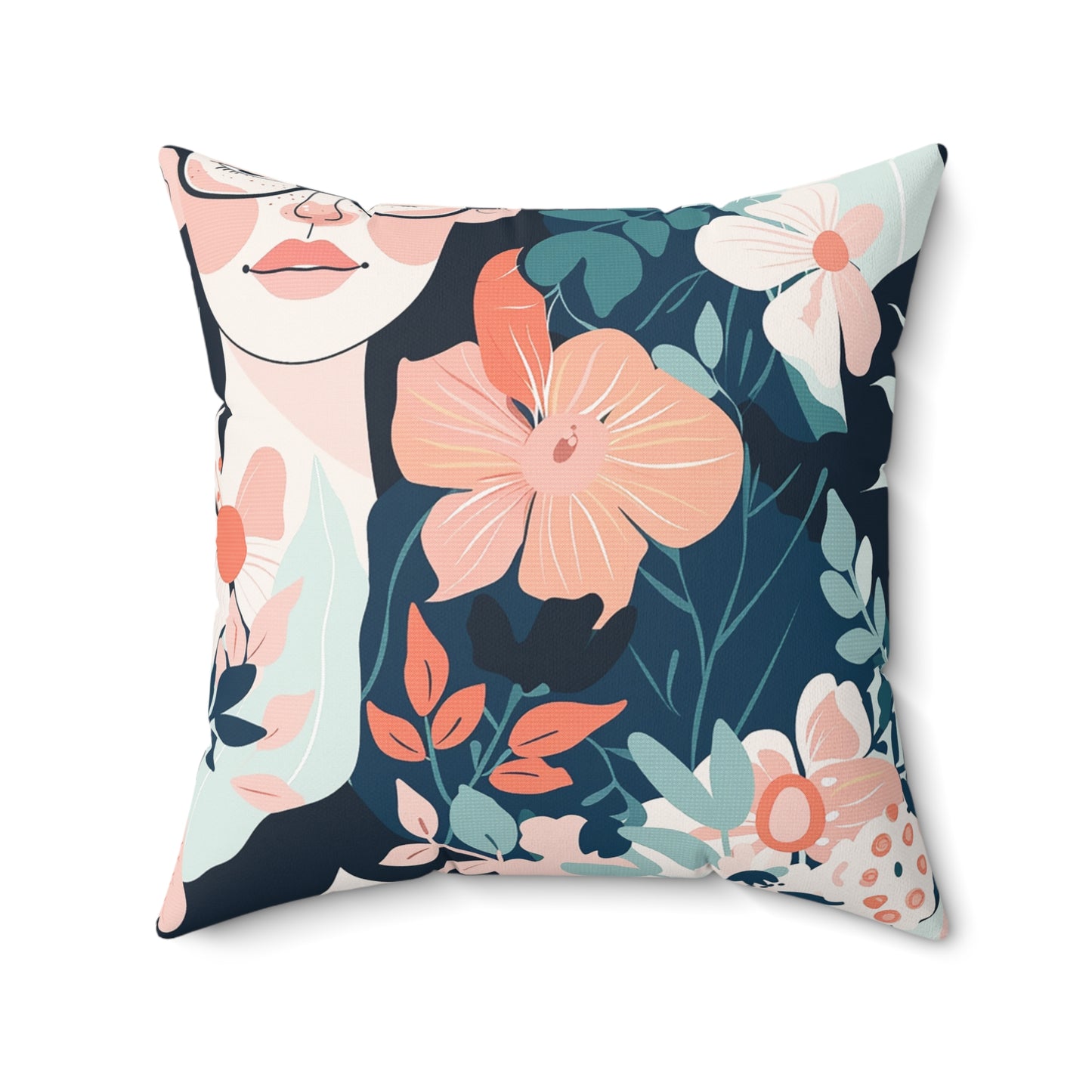 Floral and faces - Square Pillow