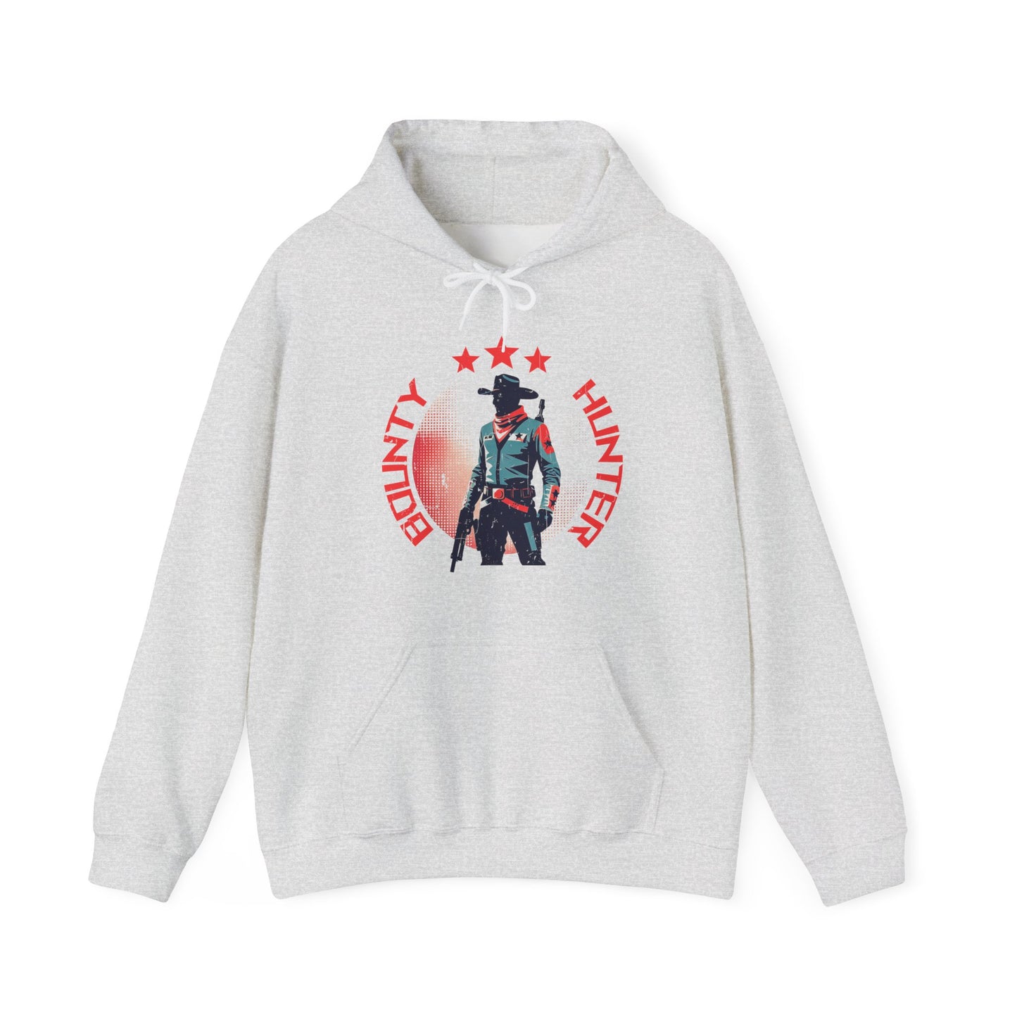 Bounty Hunter Ash Hoodie with minimalist retro space cowboy and stars design BimBangDesign