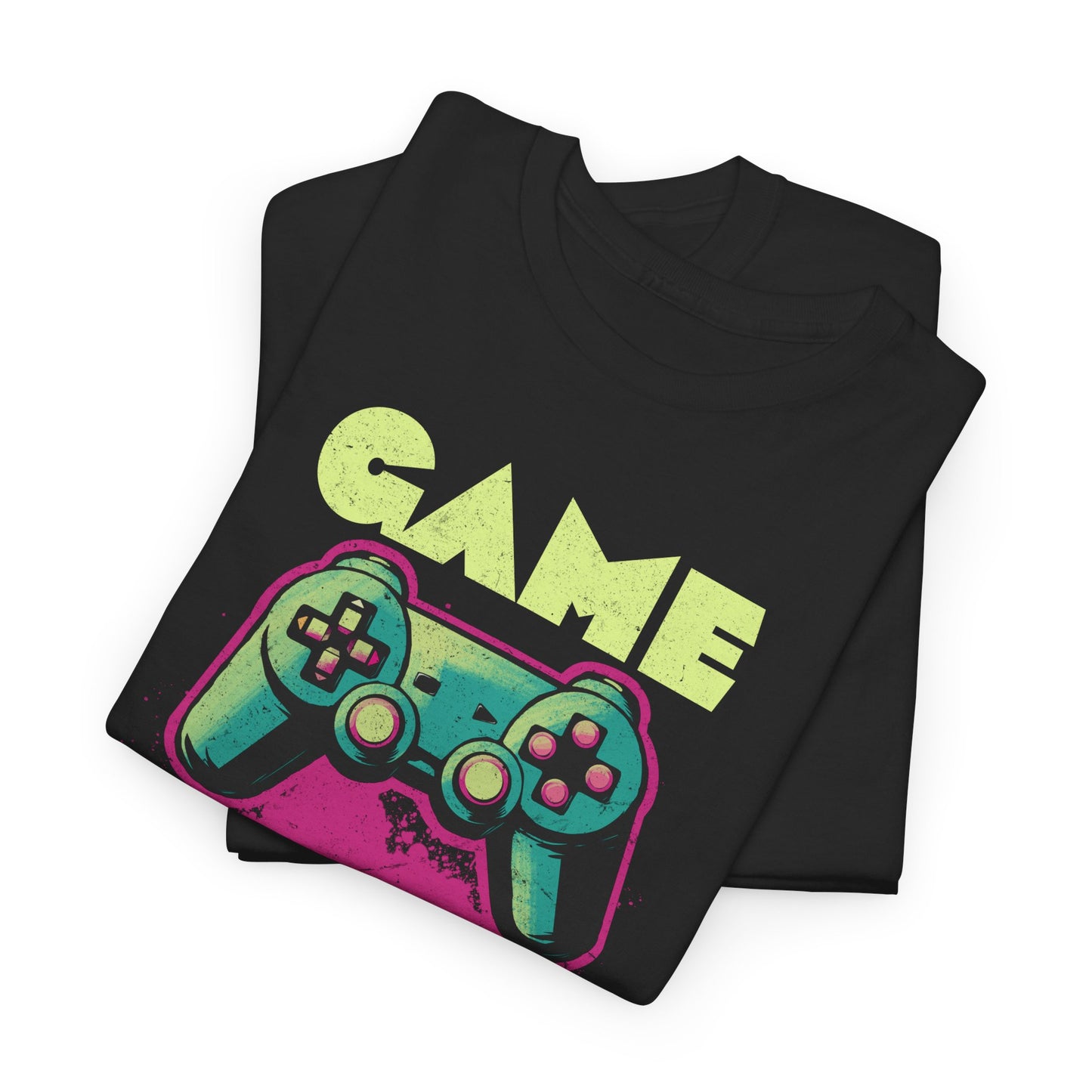 Black Folded Game Over t-shirt retro neon colors art for gamers BimBangDesign