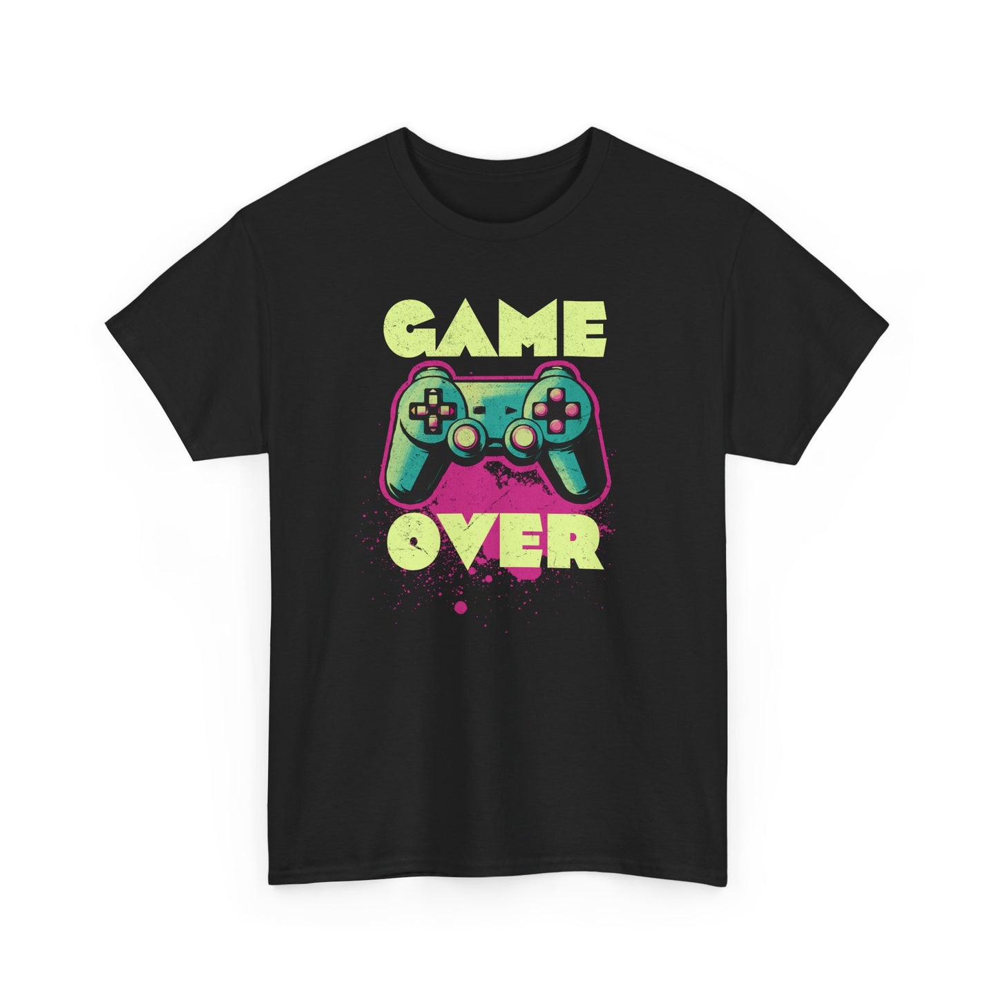 Black Game Over t-shirt retro neon colors art for gamers BimBangDesign