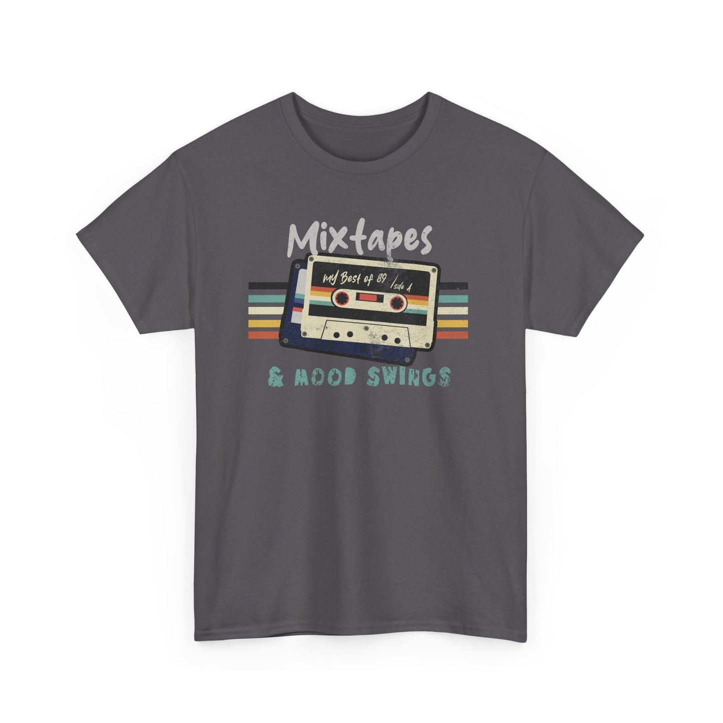 Charcoal Mixtapes & Mood Swings T-shirt in vintage typography BimBangDesign