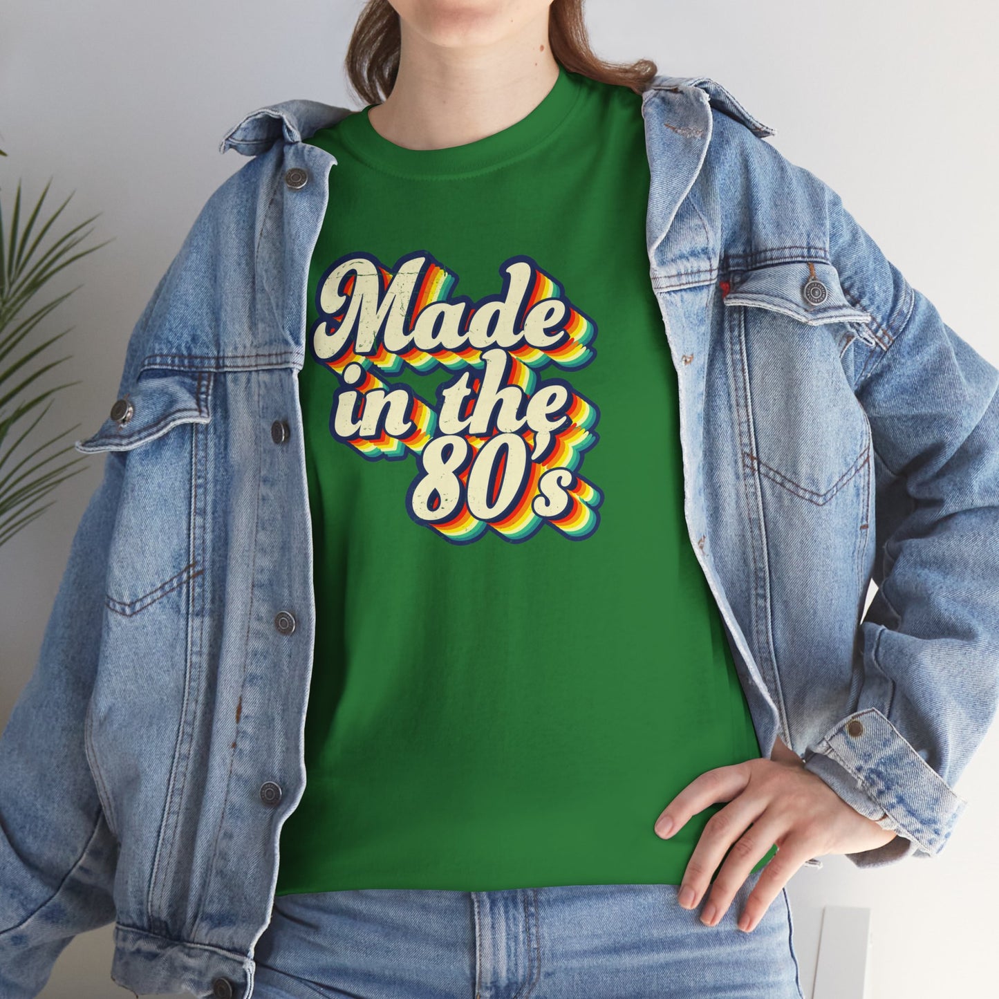 Made in the 80s vintage style T-shirt Close Up worn by an adult born in the 80's