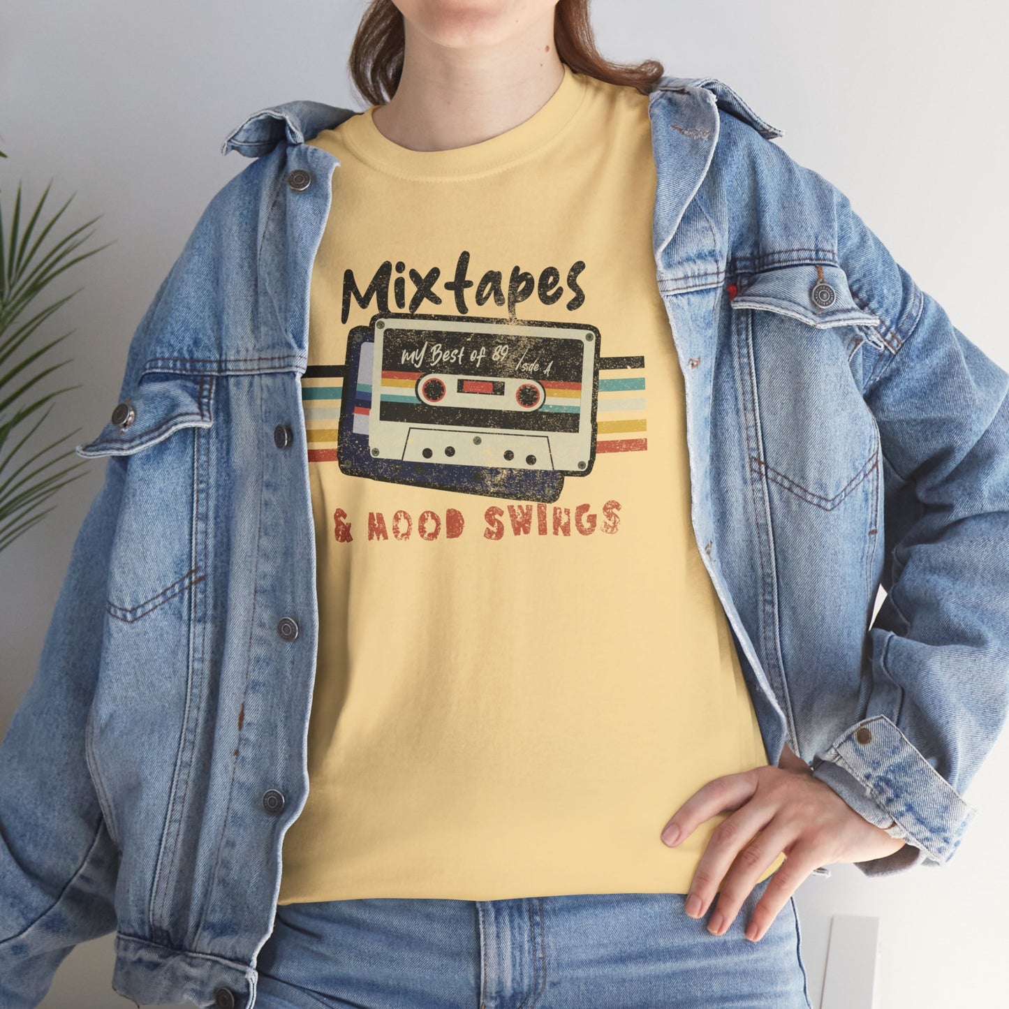 Close Up Mixtapes & Mood Swings T-shirt in vintage typography Yellow Haze Version