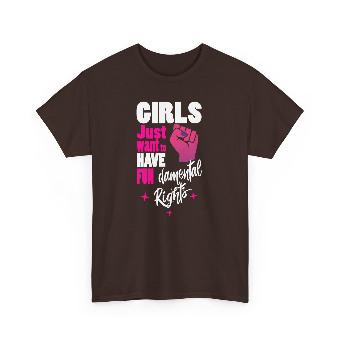 Girls Just want to have FunDamental Rights Dark Chocolate T-shirt with Empowering Feminist & witty slogan BimBangDesign