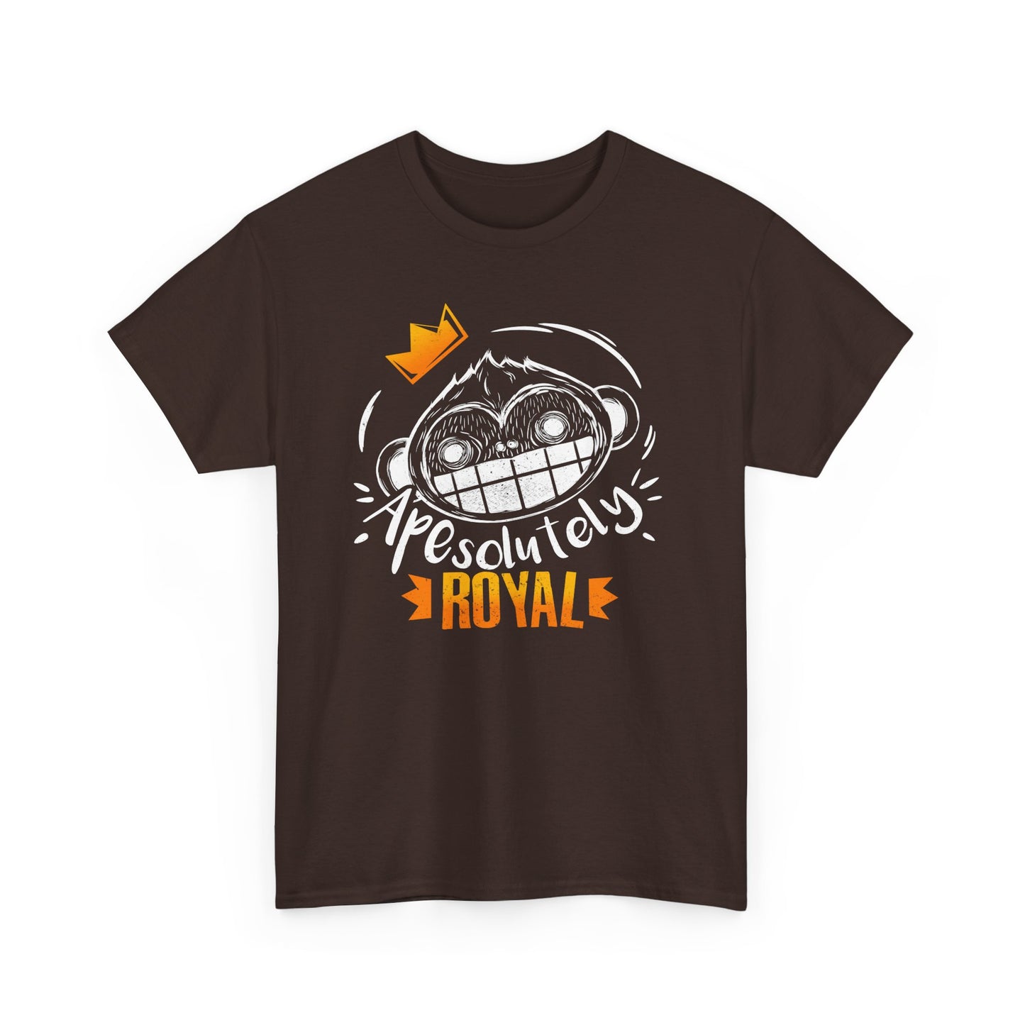ApeSolutely Royal dark chocolate version T-shirt with crowned monkey head, cartoon style