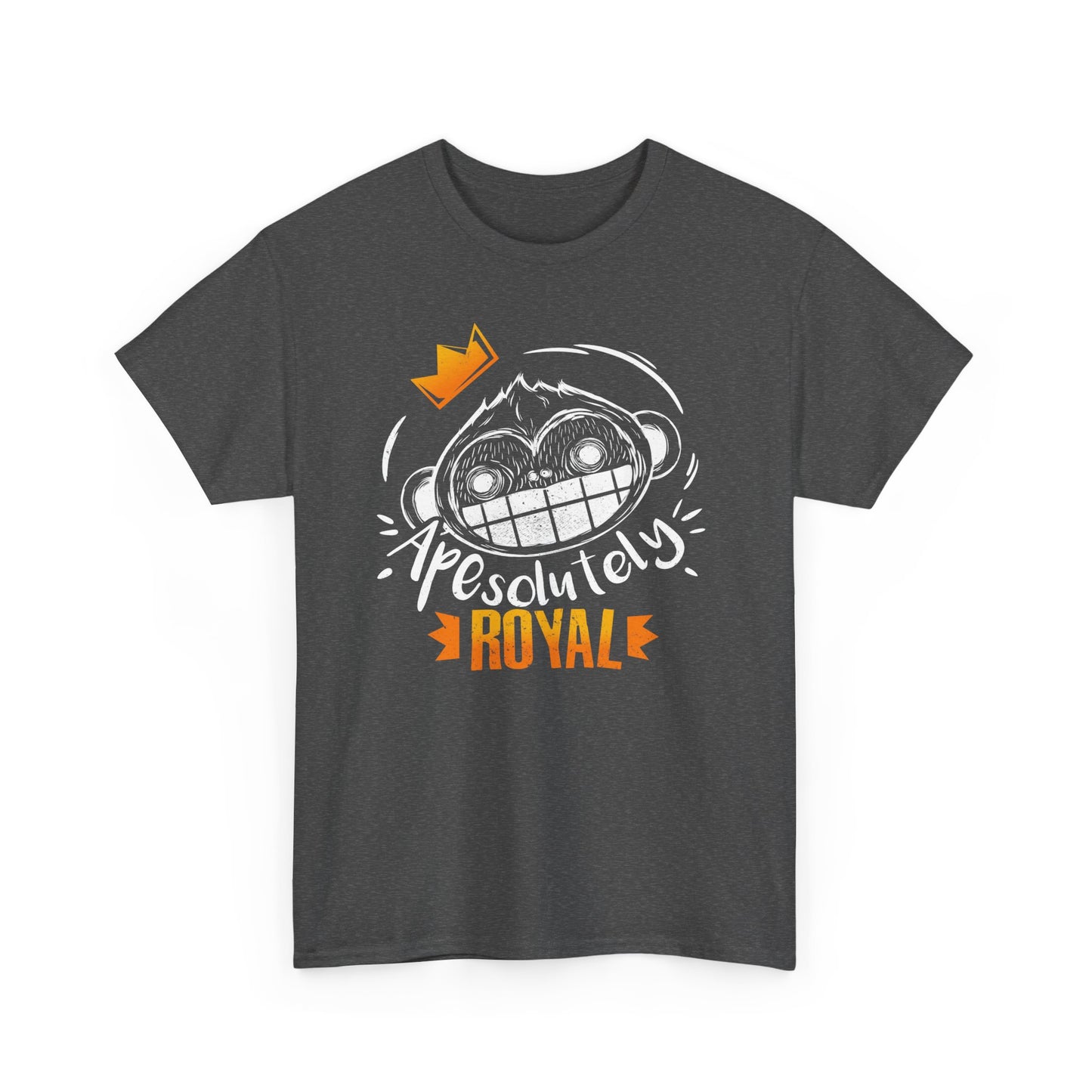 ApeSolutely Royal Dark Heather version T-shirt with crowned monkey head, cartoon style