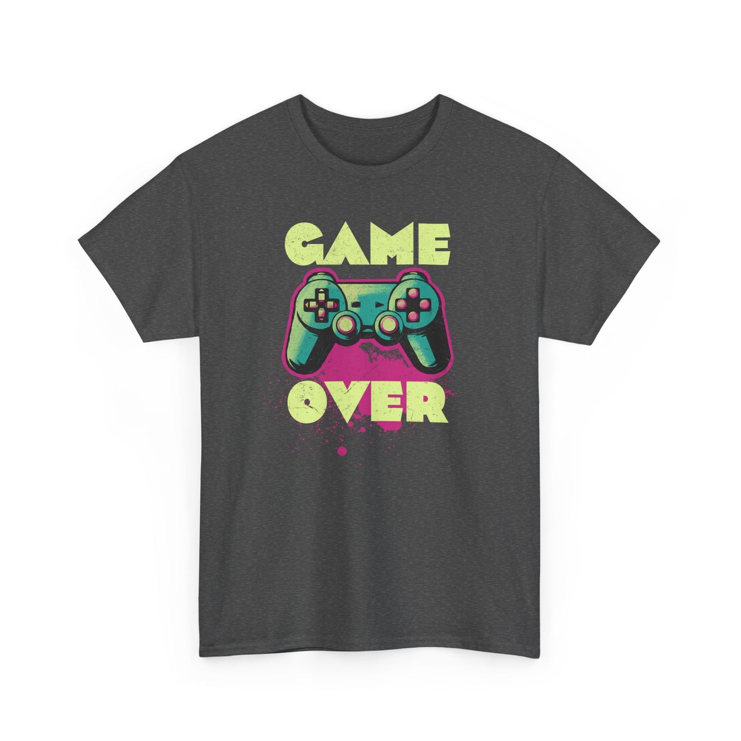 Dark Heather Game Over t-shirt retro neon colors art for gamers BimBangDesign