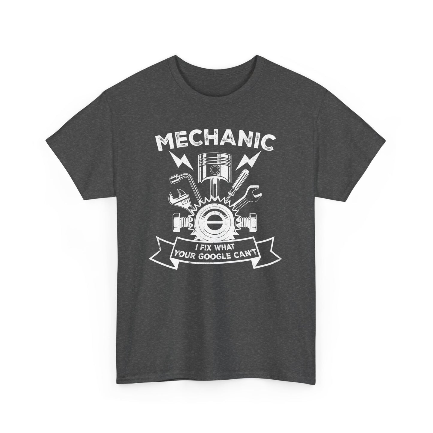 Dark Heather Funny mechanic t-shirt with slogan I Fix What your Google Can't BimBangDesign