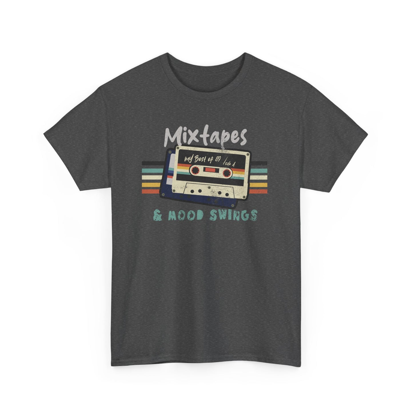 Dark Heather Mixtapes & Mood Swings T-shirt in vintage typography BimBangDesign