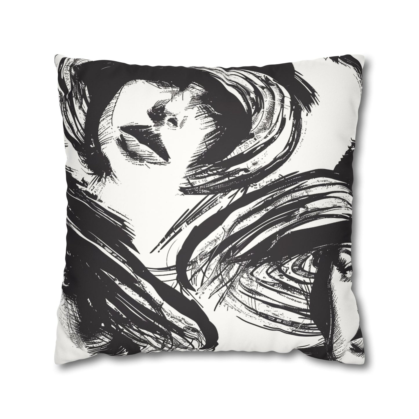 Stylish Decorative Pillowcase showcasing black ink elegant hand-painted 20s femmen as home decor accessories BimBangDesign