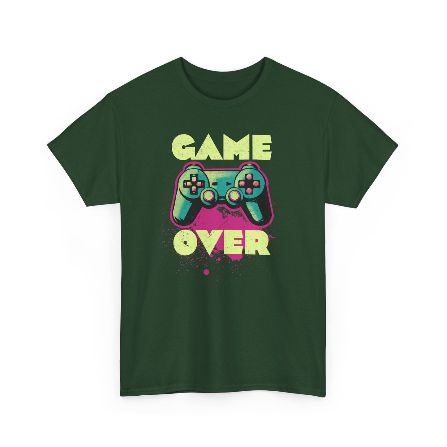Forest Green Game Over t-shirt retro neon colors art for gamers BimBangDesign
