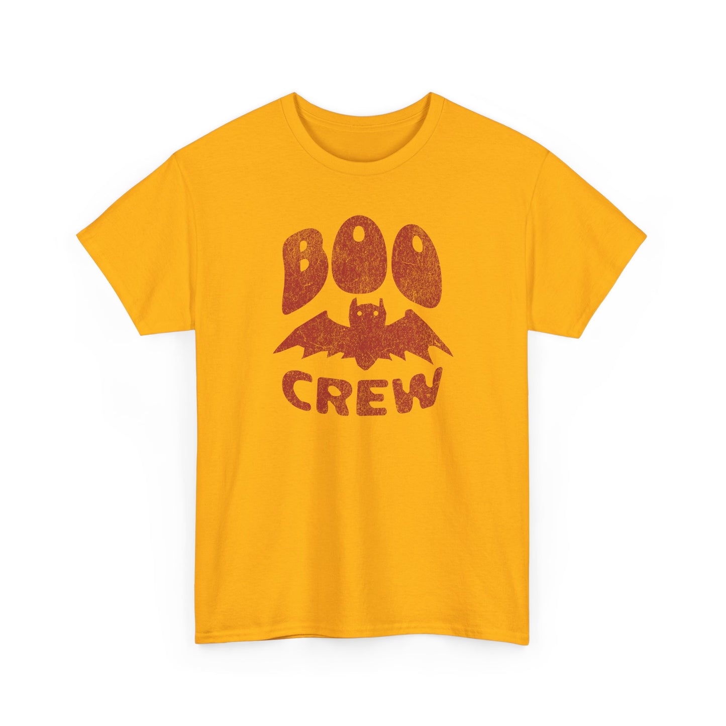 Gold Boo Crew t-shirt for halloween and minimalist vampire bat fans BimBangDesign
