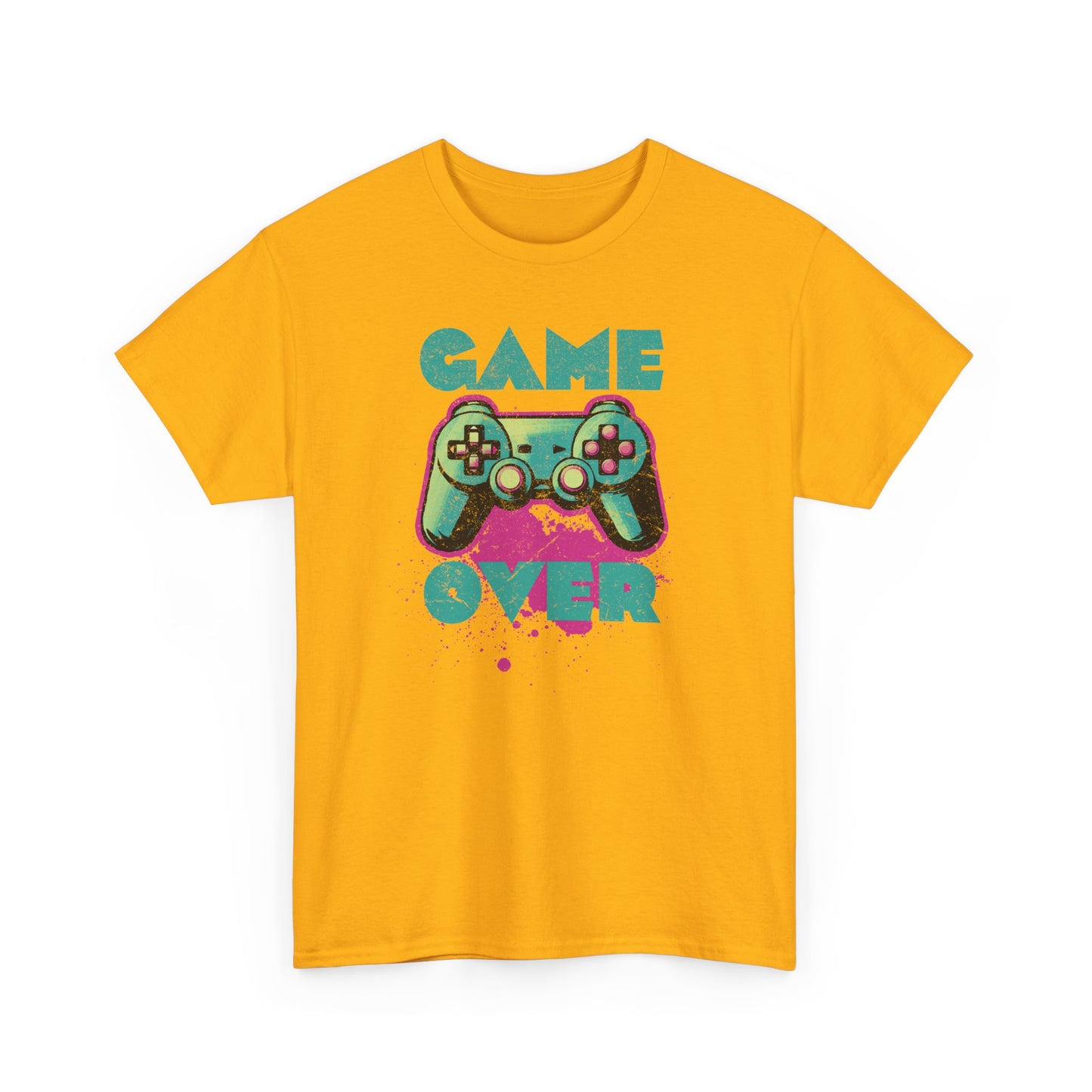 Gold Game Over t-shirt retro neon colors art for gamers BimBangDesign