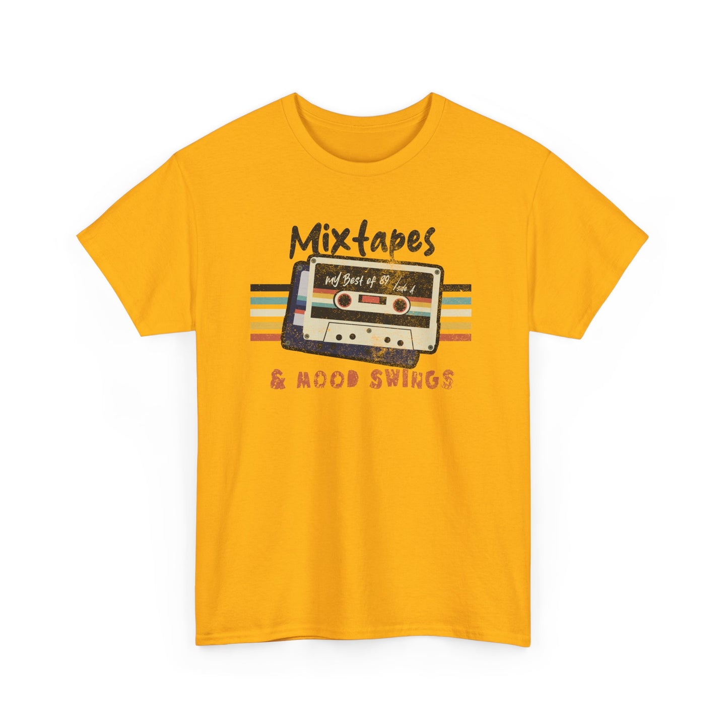 Gold Mixtapes & Mood Swings T-shirt in vintage typography BimBangDesign