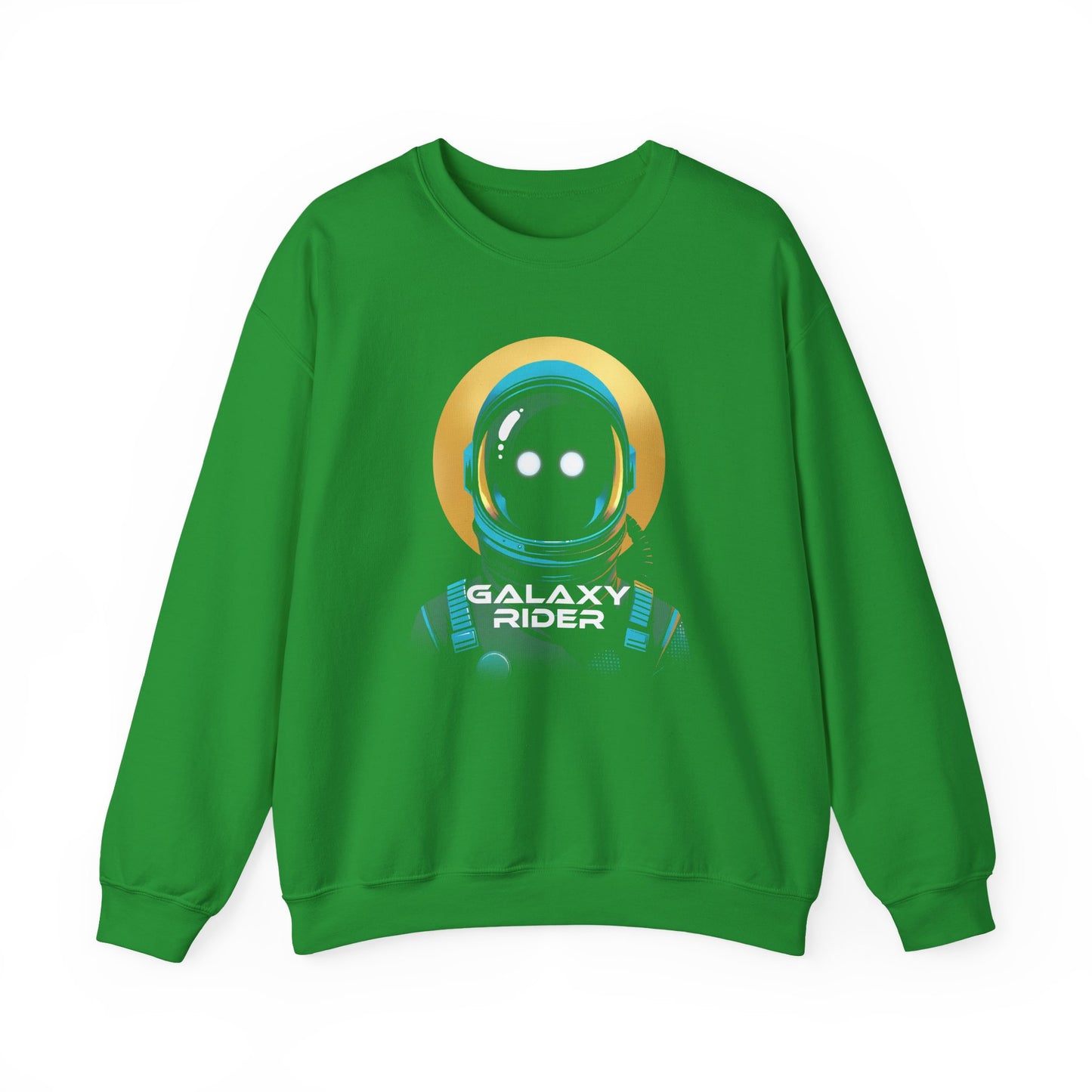 Irish Green Galaxy Rider Sweatshirt with a cosmic design for every space enthusiast BimBangDesign