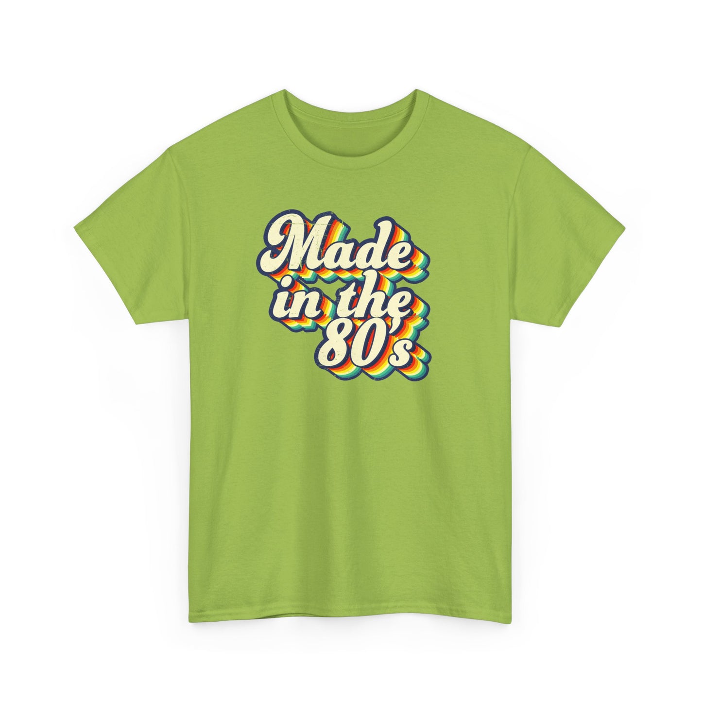 Made in the 80s vintage style T-shirt worn by an adult born in the 80's Kiwi Green