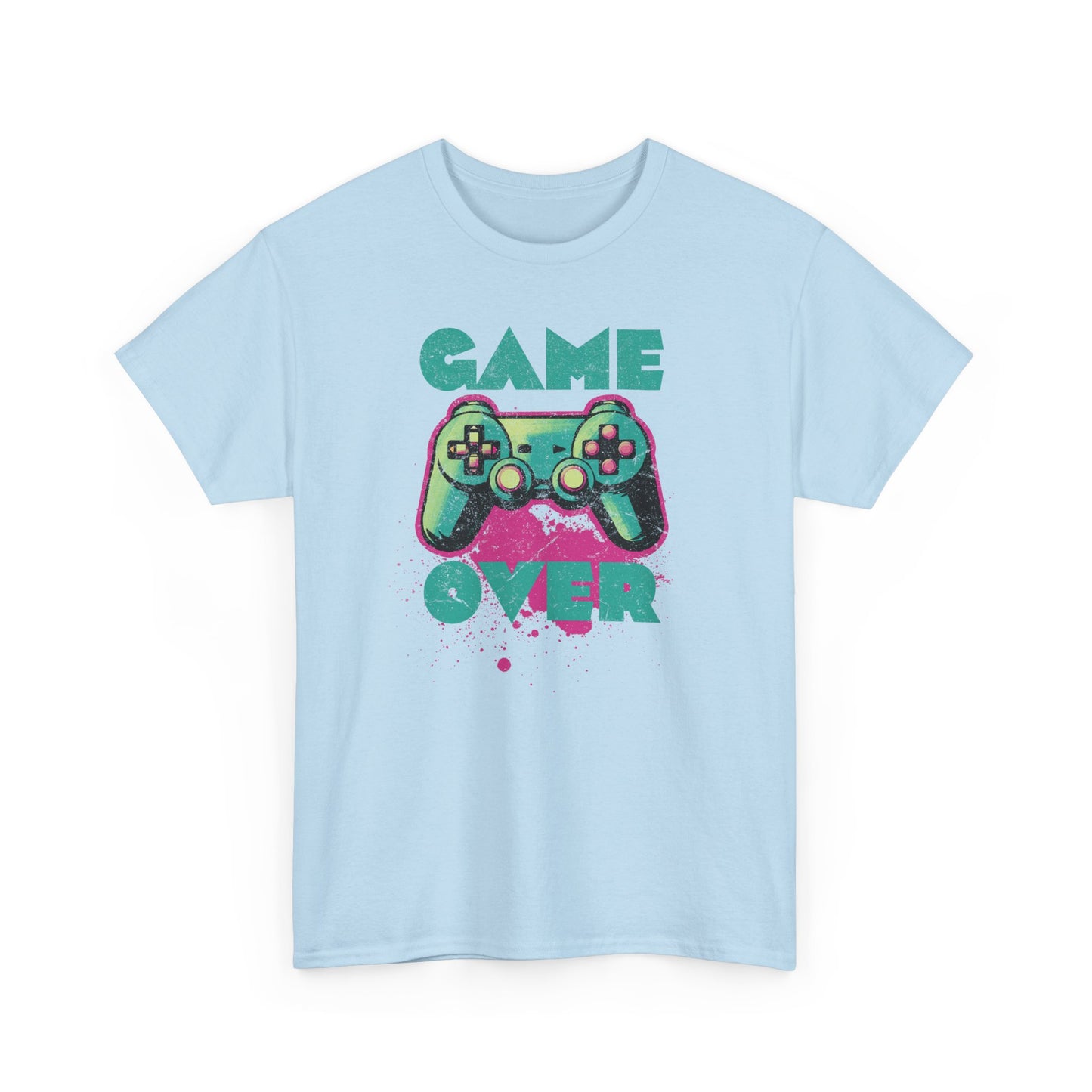 Light Blue Game Over t-shirt retro neon colors art for gamers BimBangDesign