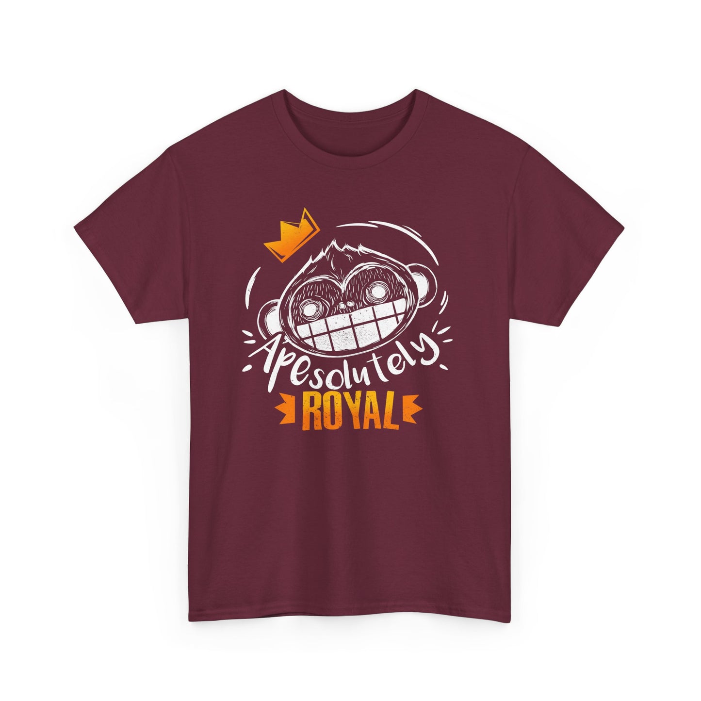 ApeSolutely Royal maroon version T-shirt with crowned monkey head, cartoon style