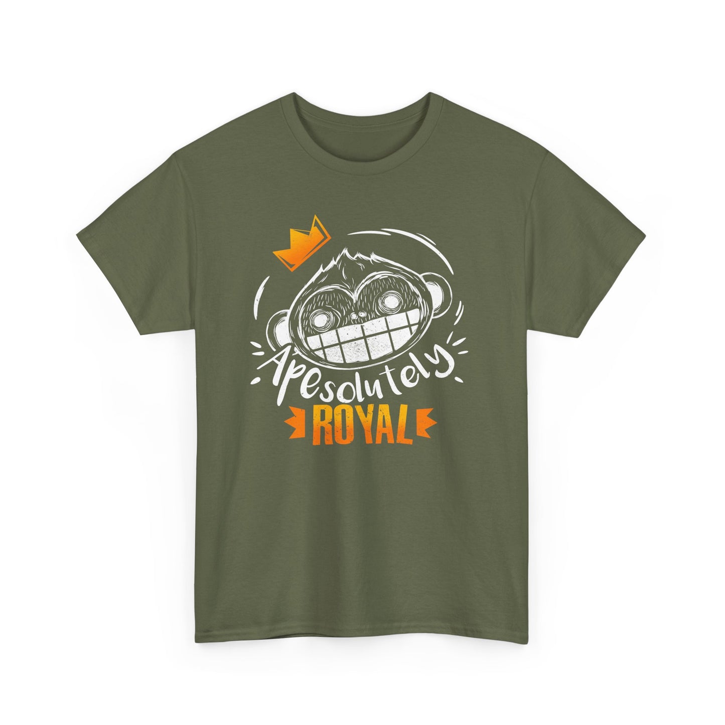 ApeSolutely Royal military green version T-shirt with crowned monkey head, cartoon style