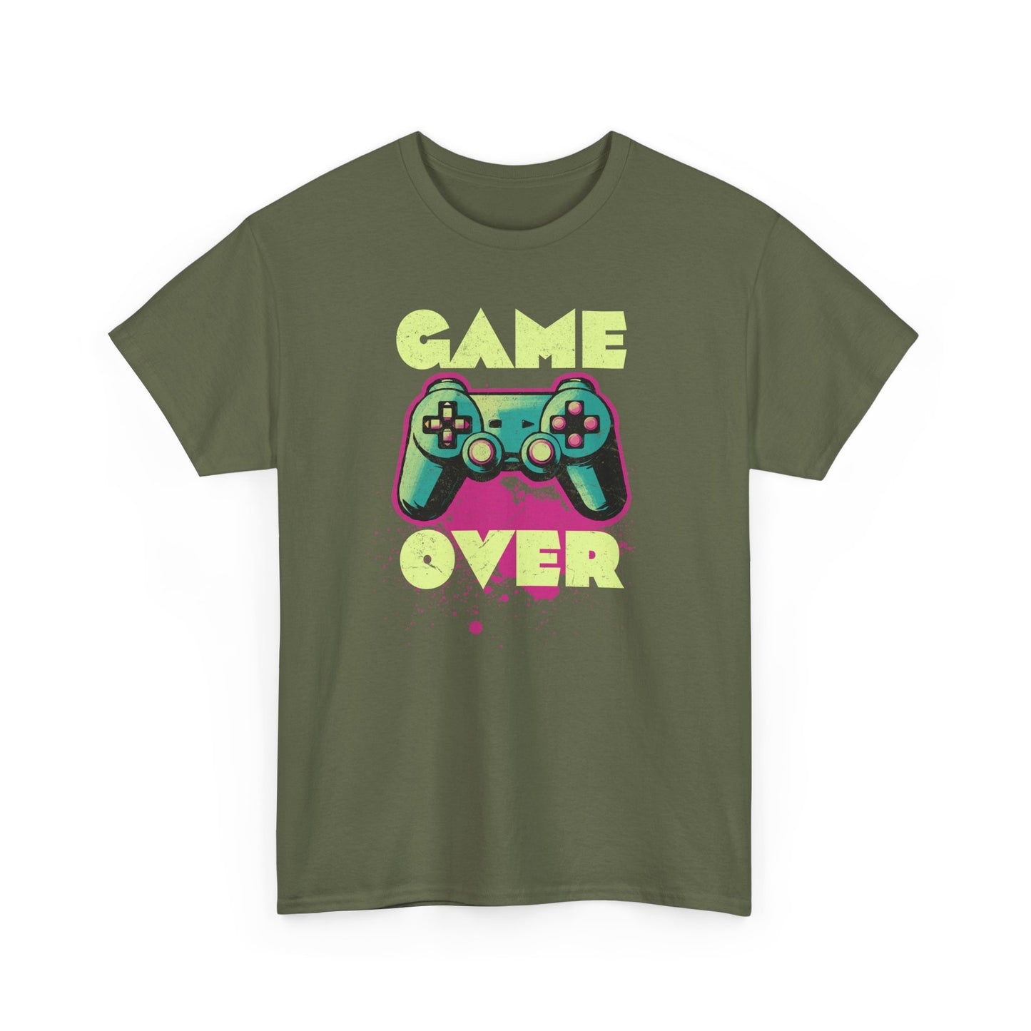 Military Green Game Over t-shirt retro neon colors art for gamers BimBangDesign