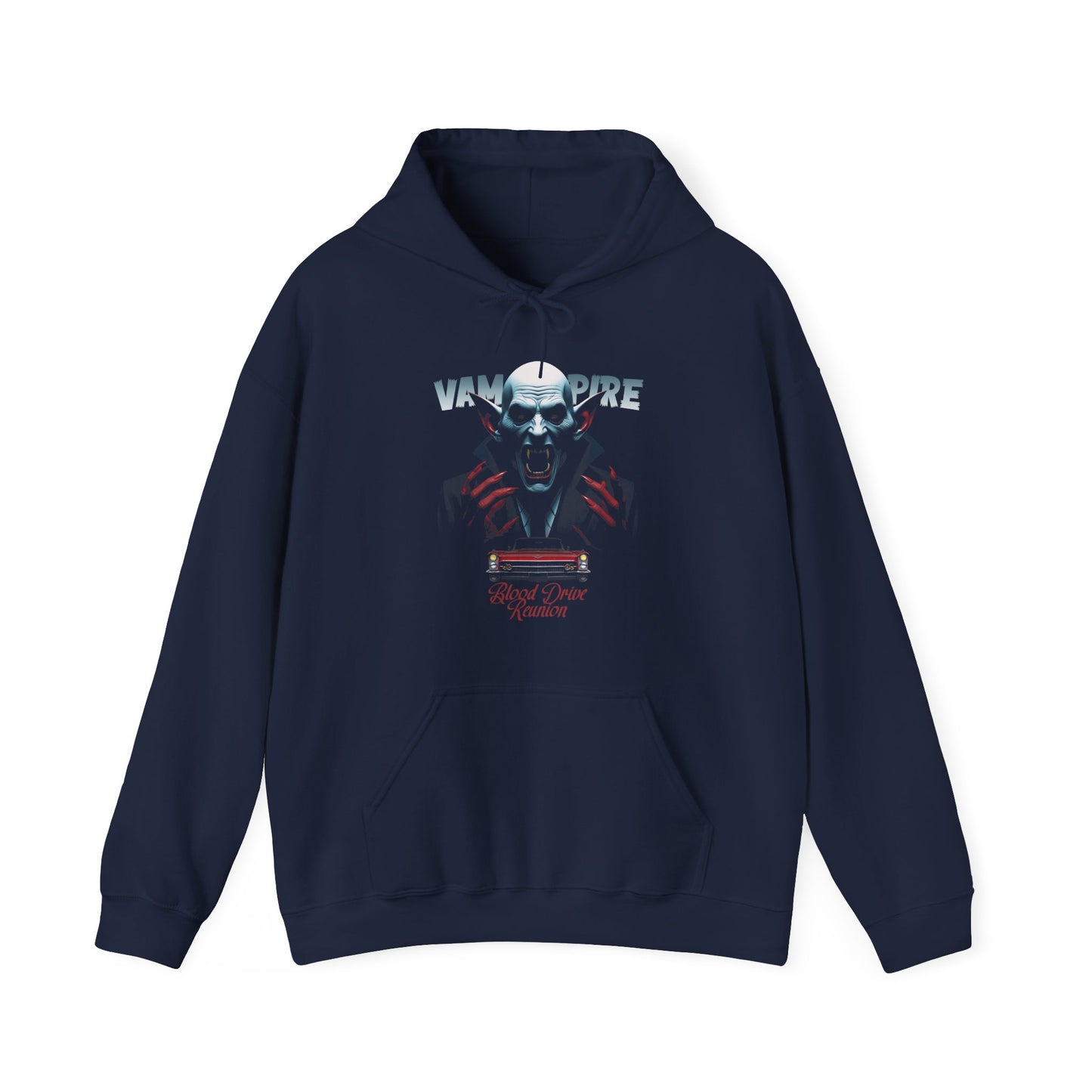 Navy Blood Drive Reunion Hoodie for retro horror movie poster Fans BimBangDesign