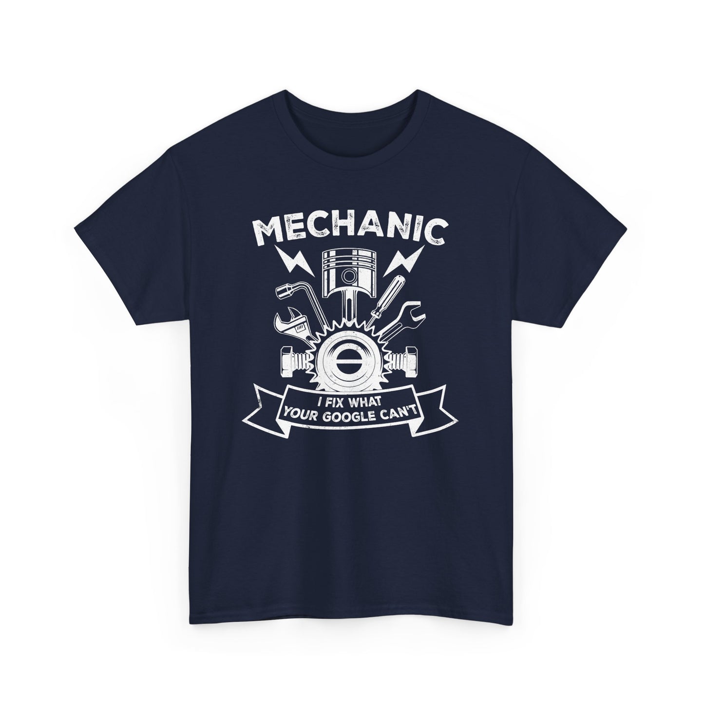Navy Funny mechanic t-shirt with slogan I Fix What your Google Can't BimBangDesign