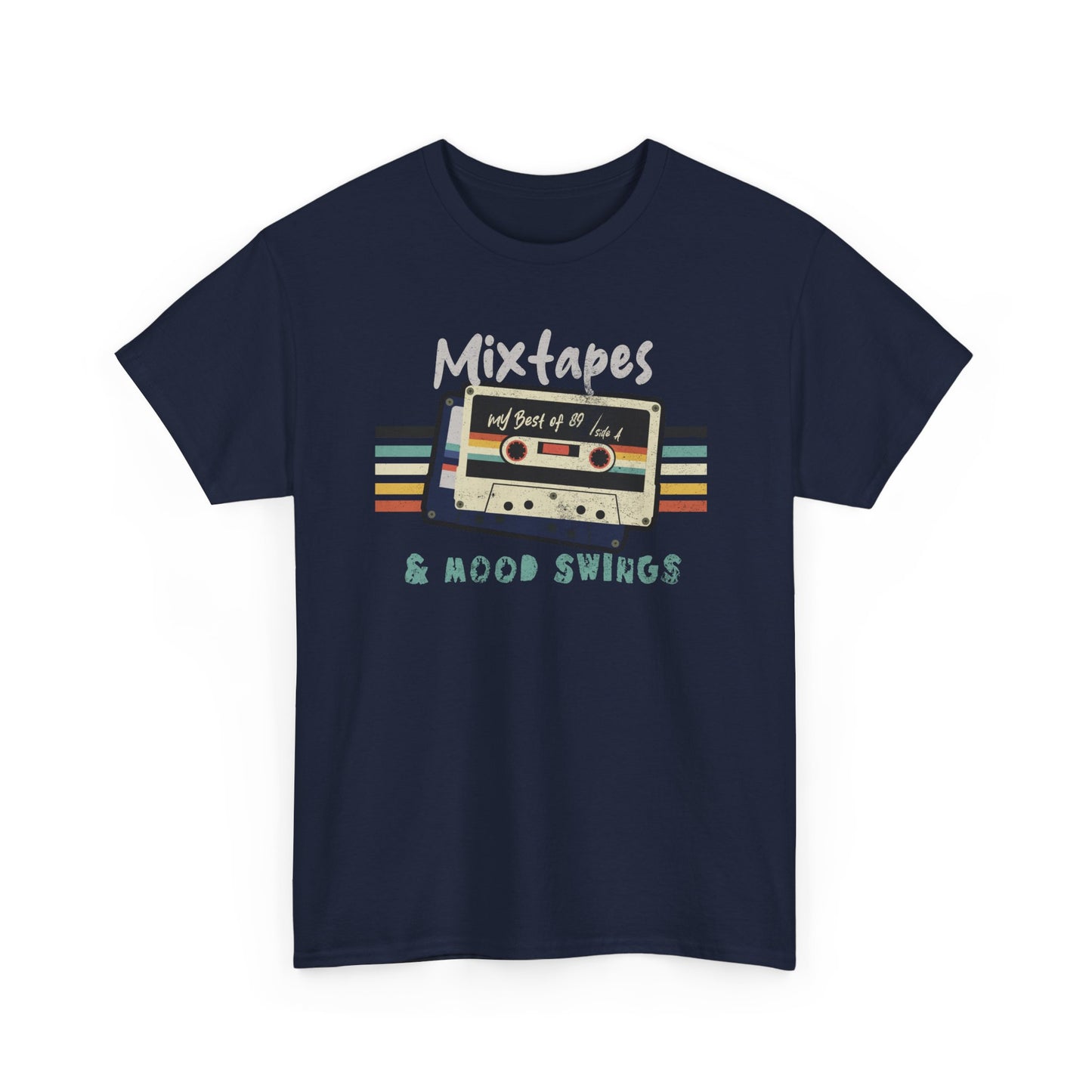 Navy Mixtapes & Mood Swings T-shirt in vintage typography BimBangDesign