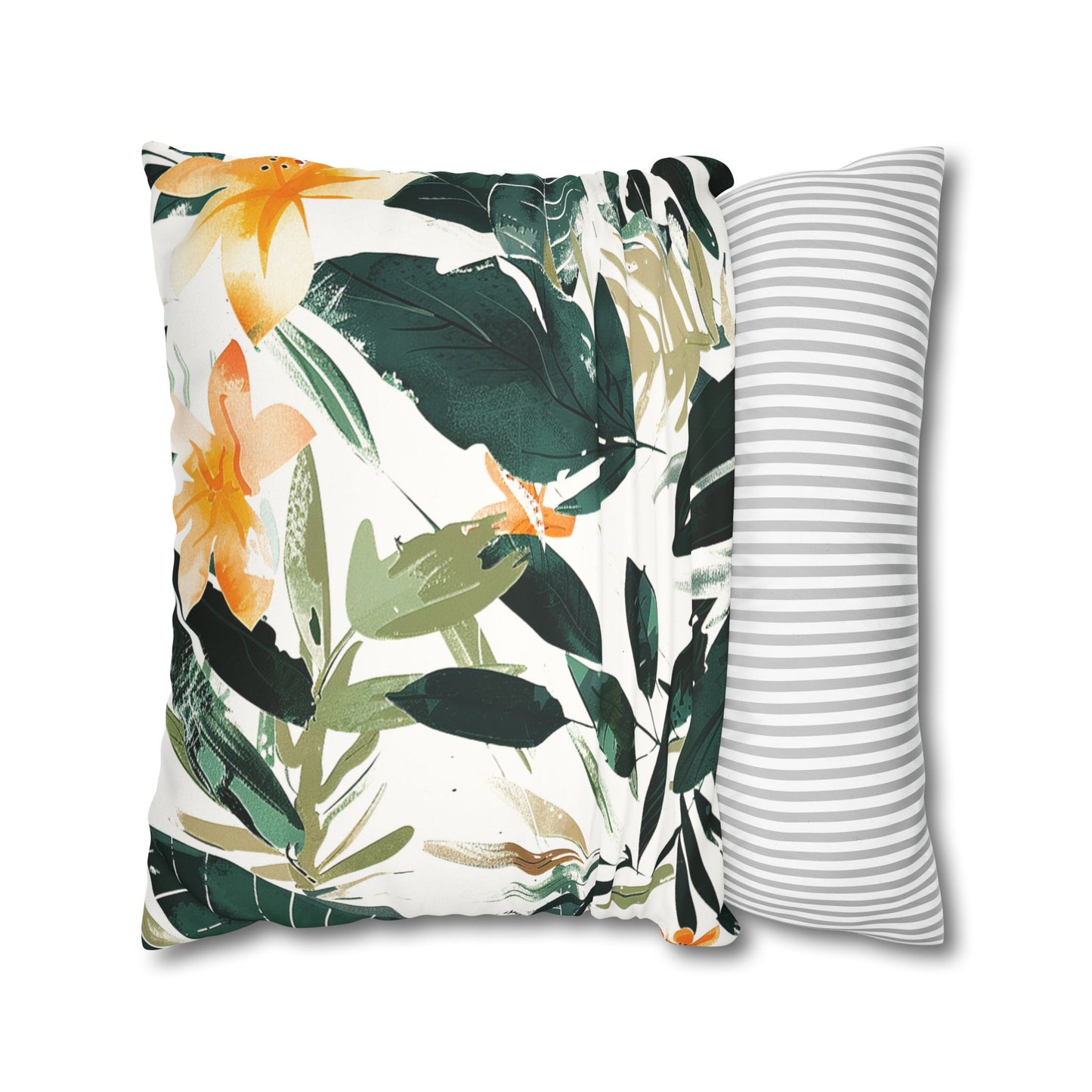 Context of use of a Fresh and soft watercolor artistic design Decorative Pillowcase featuring hand-painted foliage and flowers used as home decor accessories BimBangDesign