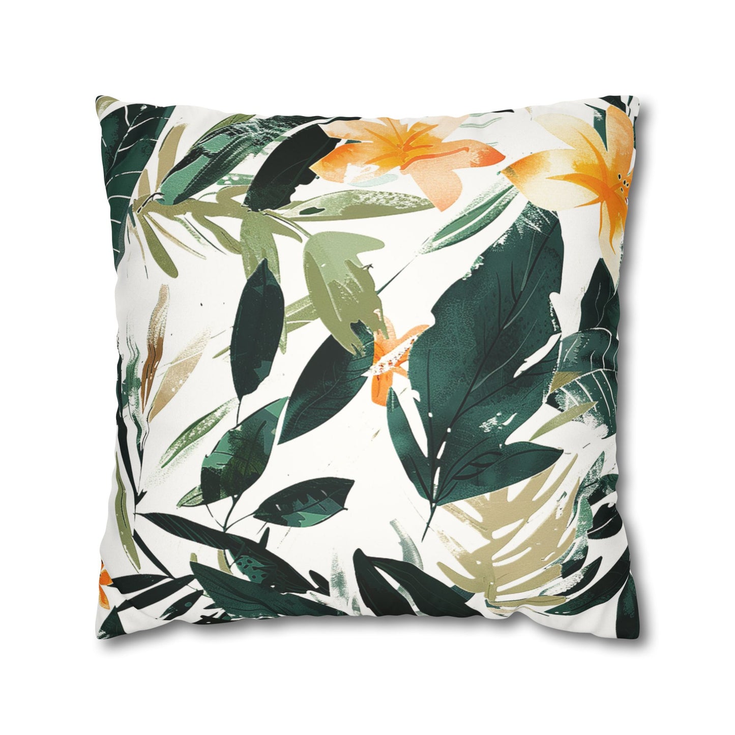 Fresh and soft watercolor artistic design Decorative Pillowcase featuring hand-painted foliage and flowers used as home decor accessories BimBangDesign
