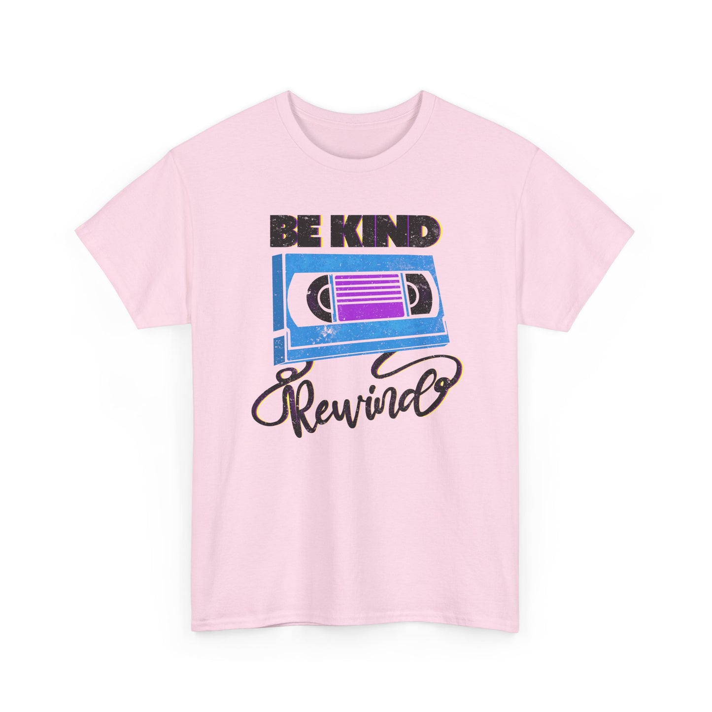 Be Kind Rewind Pink T-shirt, retro typographic style, VHS inspiration