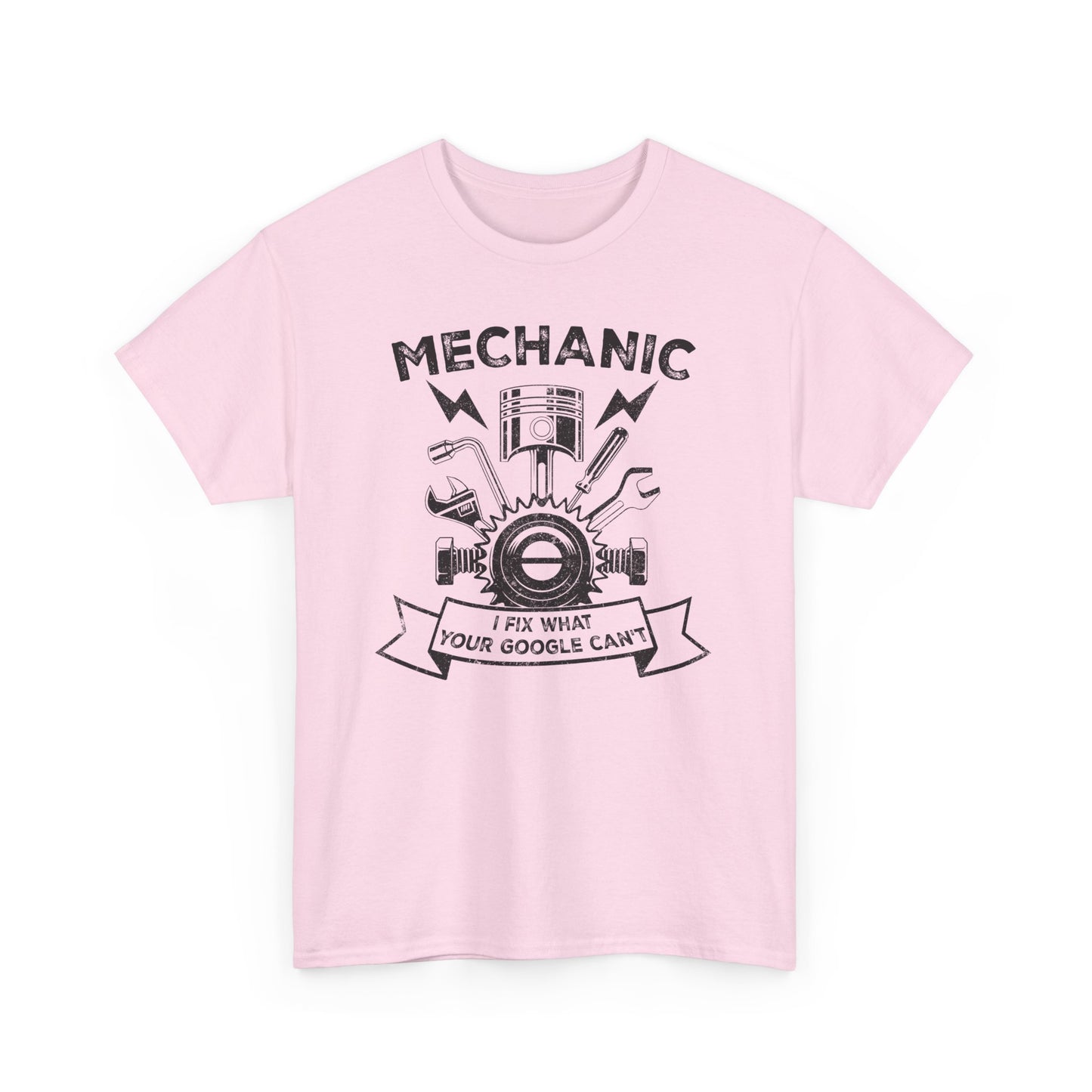 Pink Funny mechanic t-shirt with slogan I Fix What your Google Can't BimBangDesign