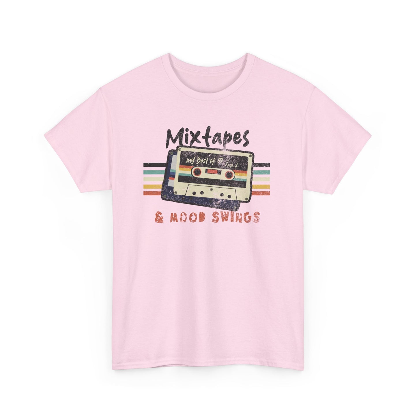 Pink Mixtapes & Mood Swings T-shirt in vintage typography BimBangDesign