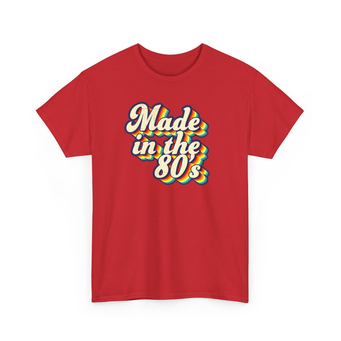Made in the 80s vintage style T-shirt worn by an adult born in the 80's Red