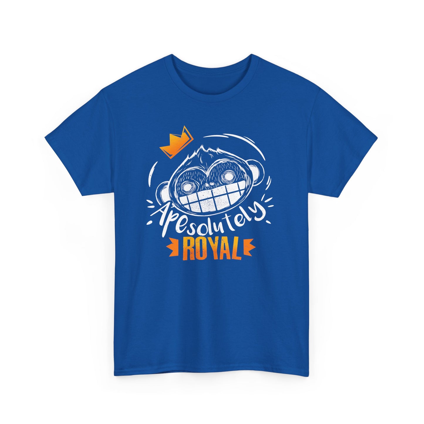 ApeSolutely Royal Royal Blue version T-shirt with crowned monkey head, cartoon style