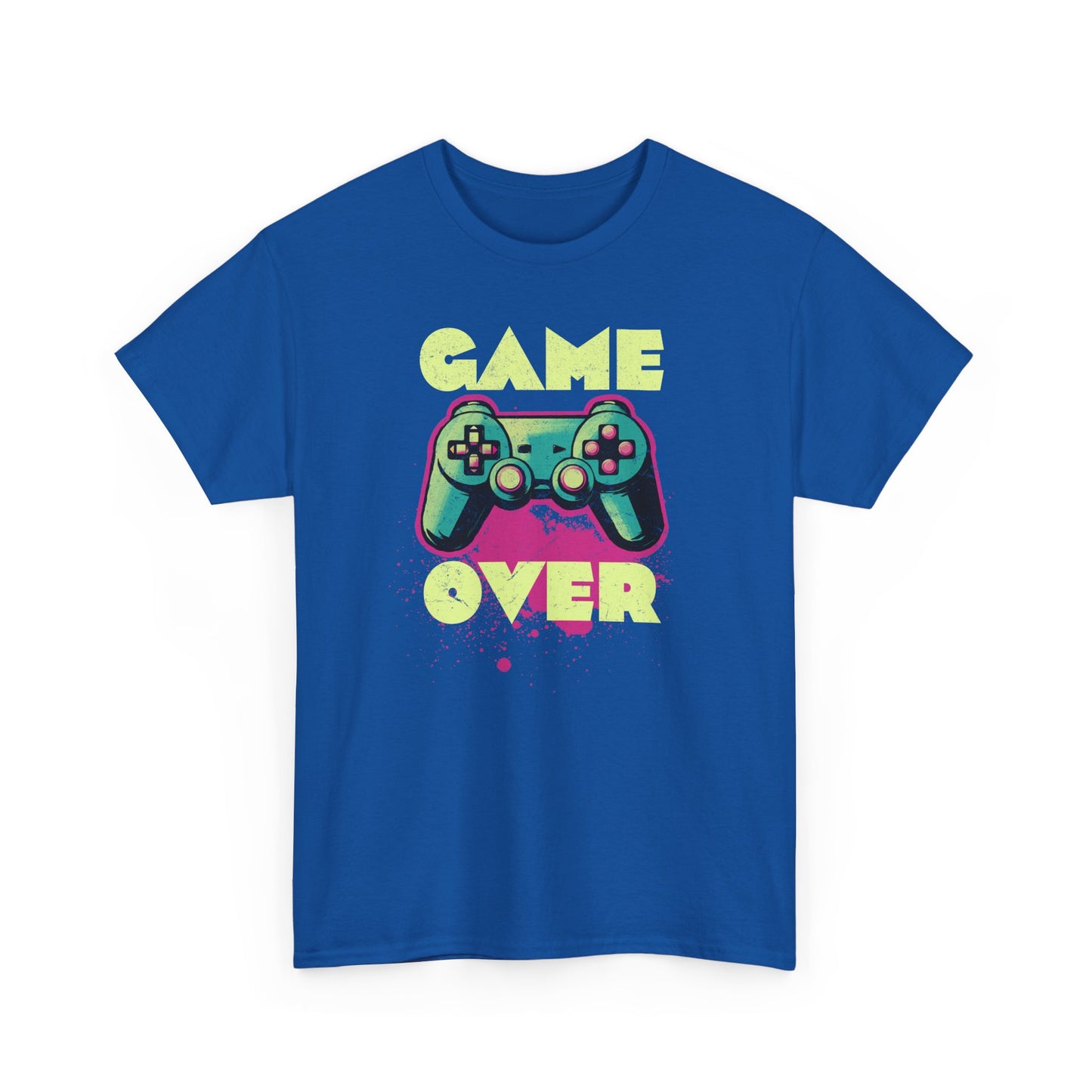 Royal Blue Game Over t-shirt retro neon colors art for gamers BimBangDesign