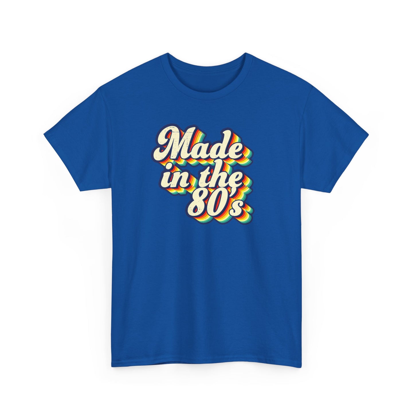 Made in the 80s vintage style T-shirt worn by an adult born in the 80's Royal Blue