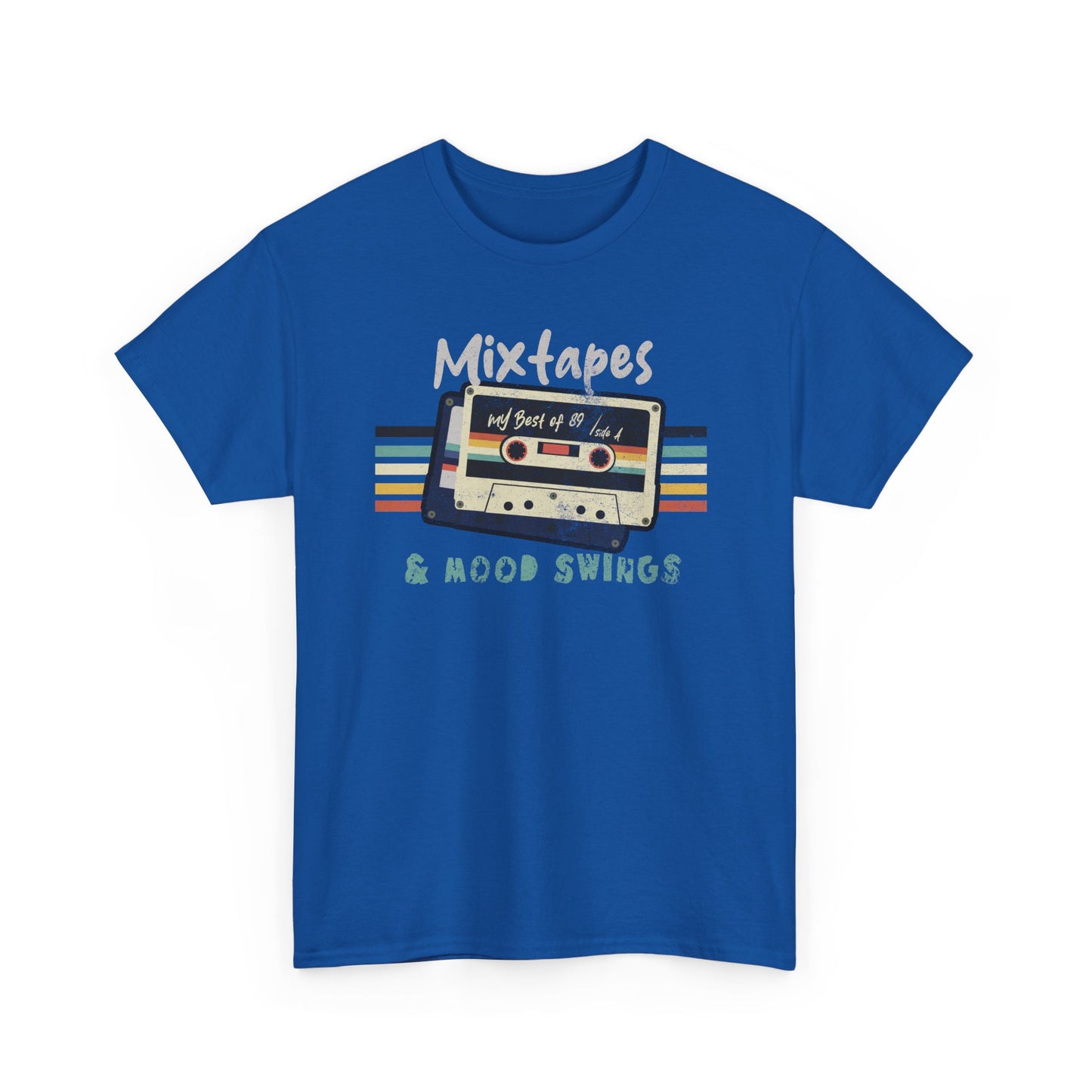 Royal Blue Mixtapes & Mood Swings T-shirt in vintage typography BimBangDesign