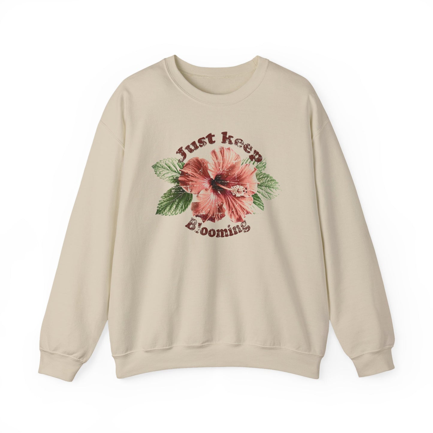 Sand Keep Blooming floral Sweatshirt with soft tones and empowering vibe BimBangDesign