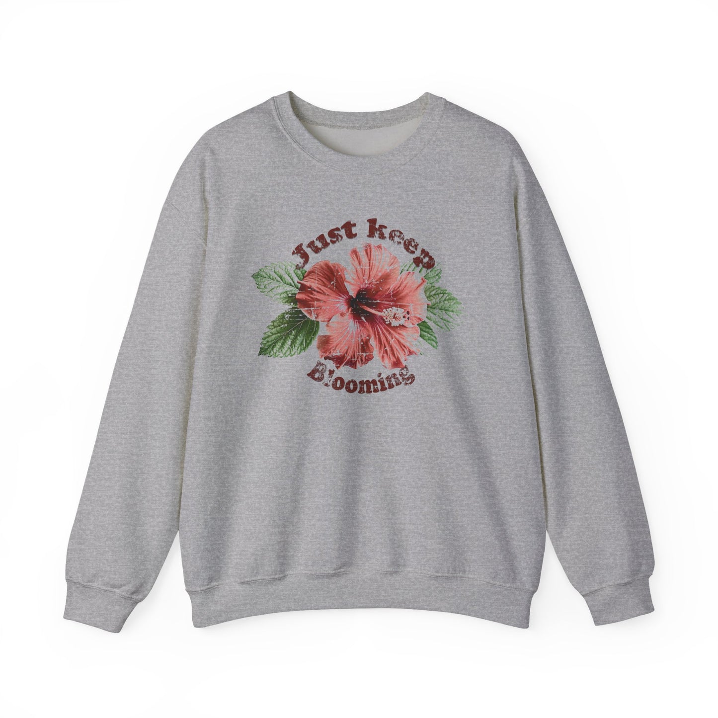 Sport Grey Keep Blooming floral Sweatshirt with soft tones and empowering vibe BimBangDesign