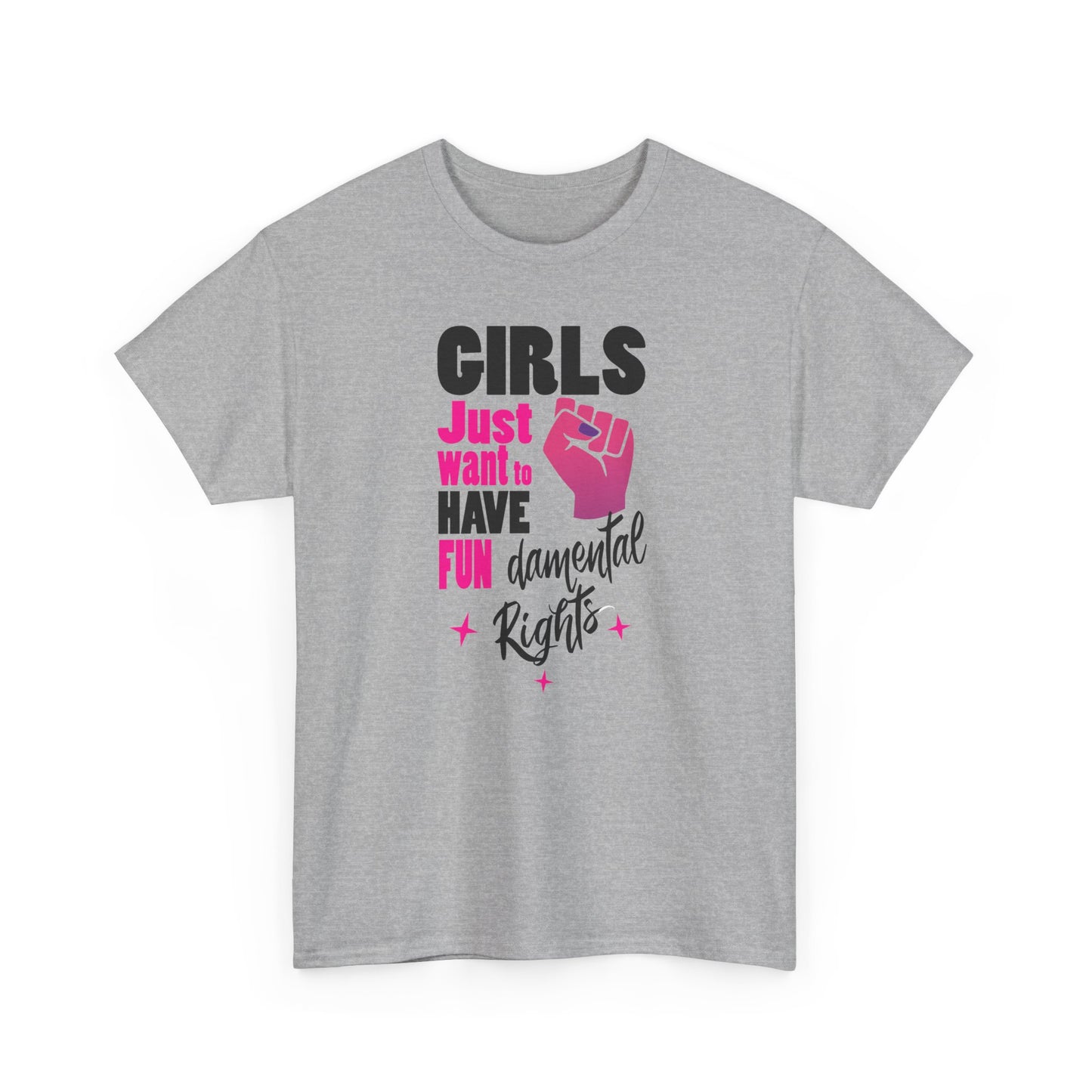 Girls Just want to have FunDamental Rights Sport Grey T-shirt with Empowering Feminist & witty slogan BimBangDesign