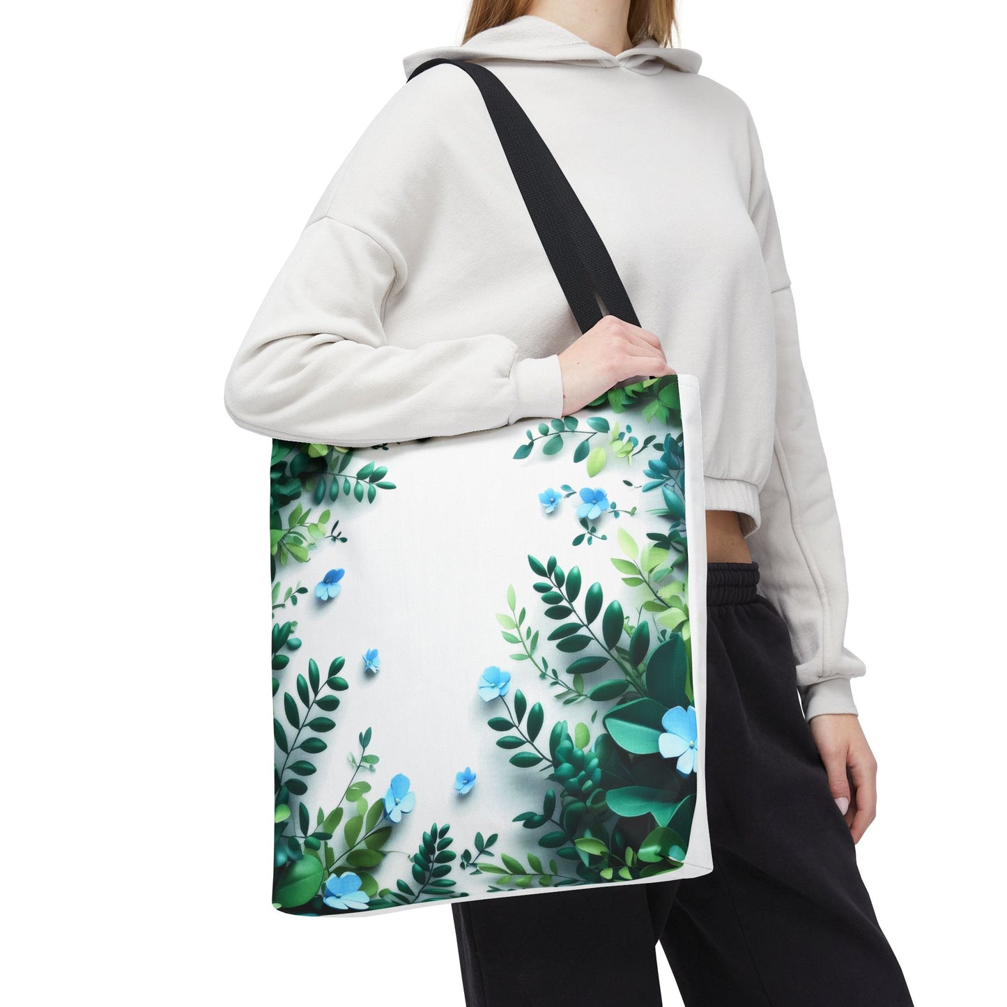 Reusable and Durable Delicate Graphic Blue Bloom Low Poly Lightweight Tote Bag, Used by an Eco-Conscious person, BimBangDesign