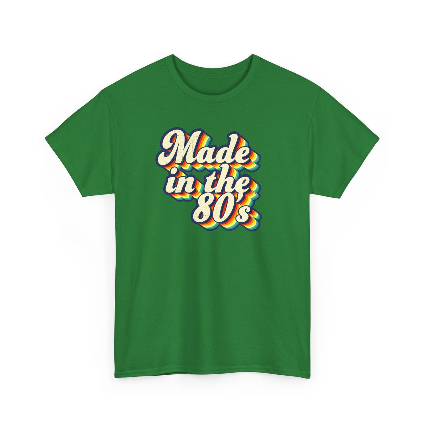 Made in the 80s vintage style T-shirt worn by an adult born in the 80's Turf Green