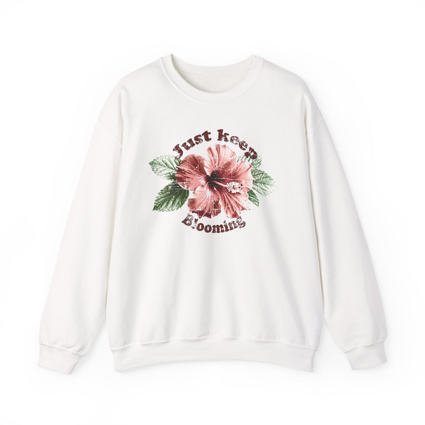 White Keep Blooming floral Sweatshirt with soft tones and empowering vibe BimBangDesign