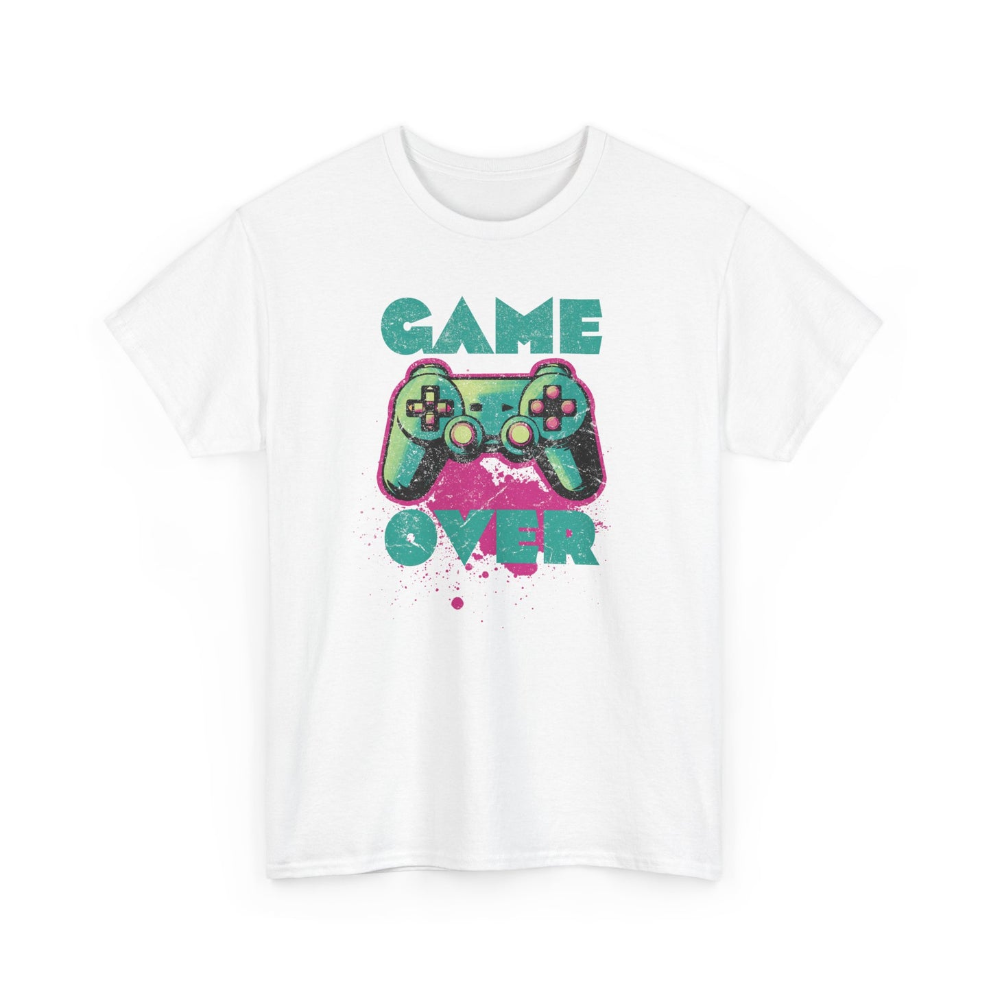 White Game Over t-shirt retro neon colors art for gamers BimBangDesign